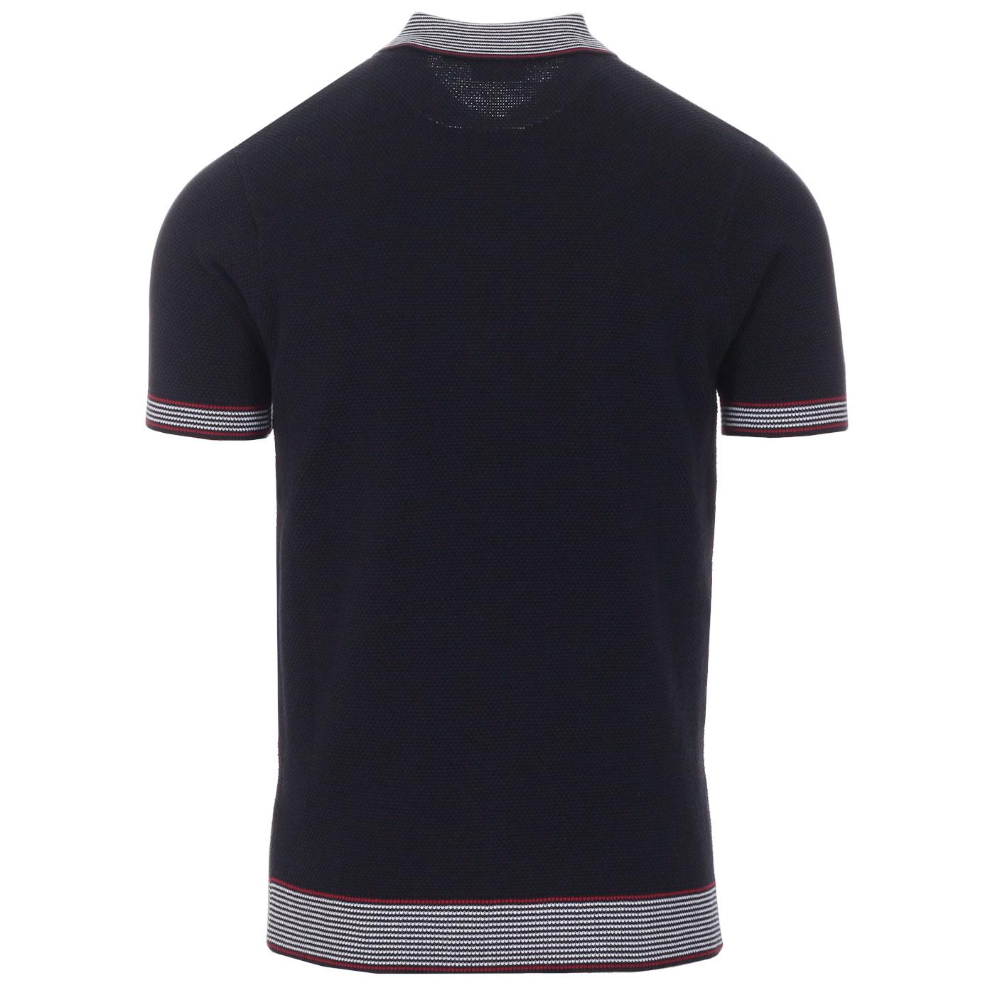 GABICCI VINTAGE Dicaprio 60s Mod Waffle Polo Top in Navy