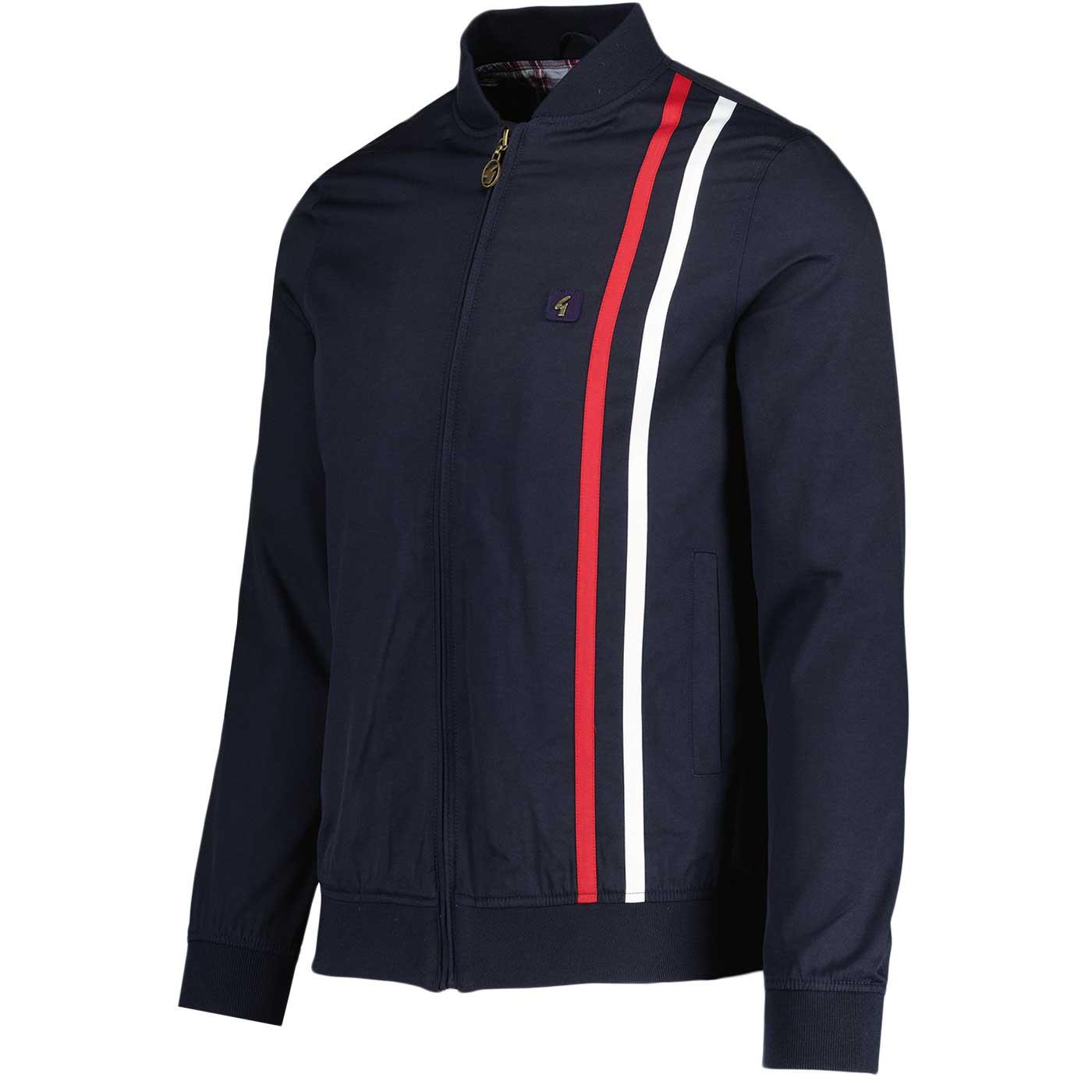 Gabicci Vintage Griffin Racing Stripe Bomber Jacket in Navy