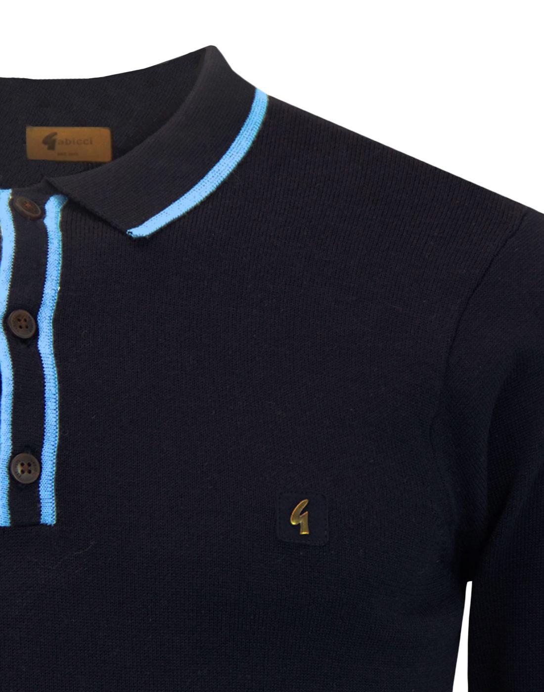 GABICCI VINTAGE Lineker 1960s Mod Tipped Knit Polo Shirt in Navy