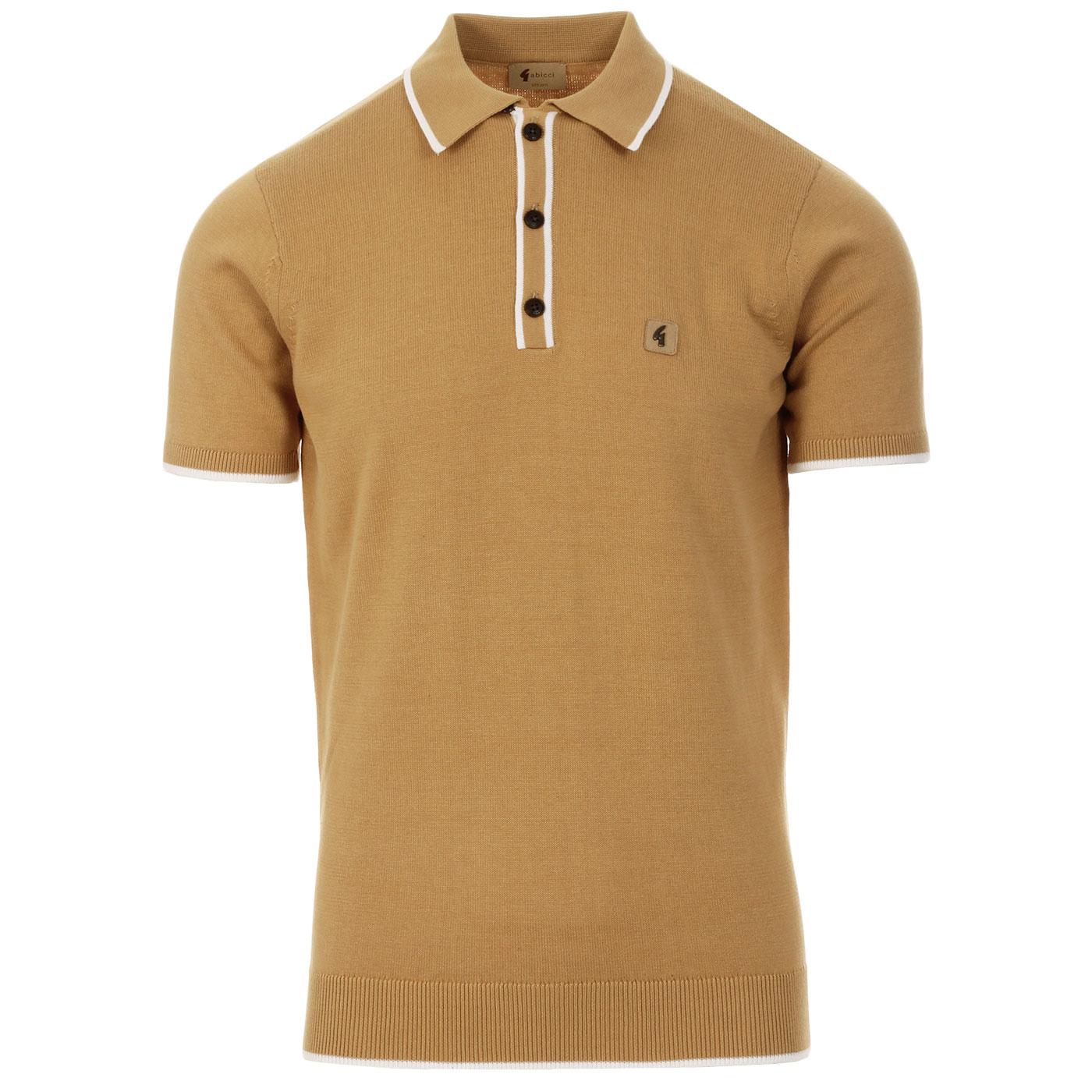 GABICCI VINTAGE Lineker Mod Tipped Knit Polo Top in Sand