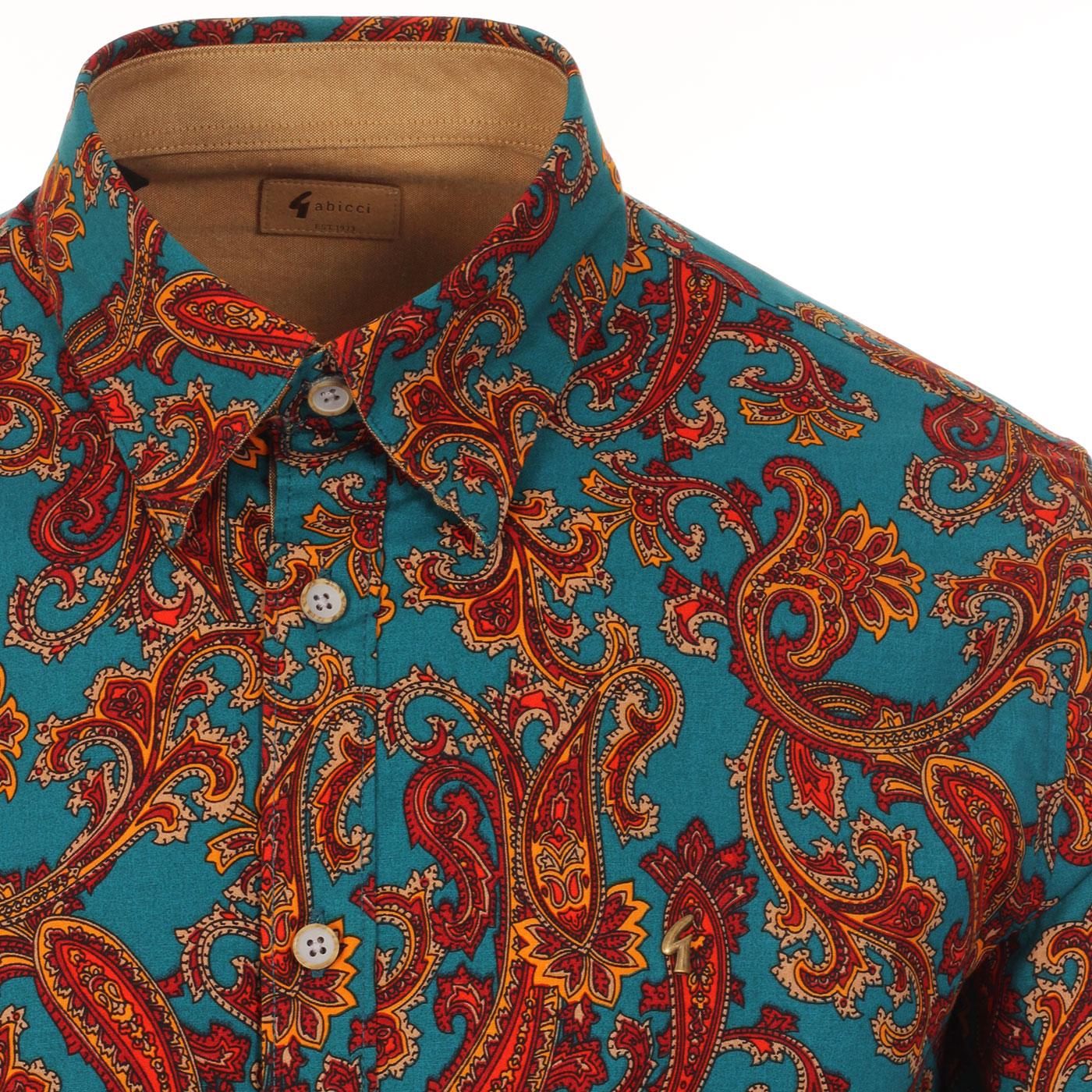 GABICCI VINTAGE Penfold 60s Mod Bold Paisley Shirt Riviera