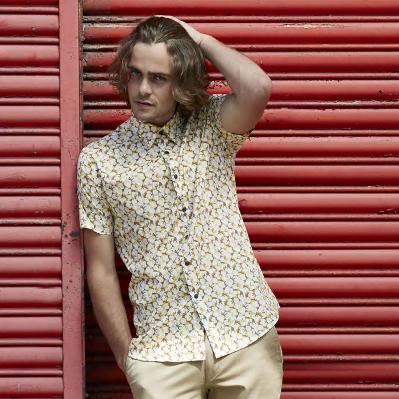 GABICCI VINTAGE Ashmore Retro 70s Popcorn Print Shirt