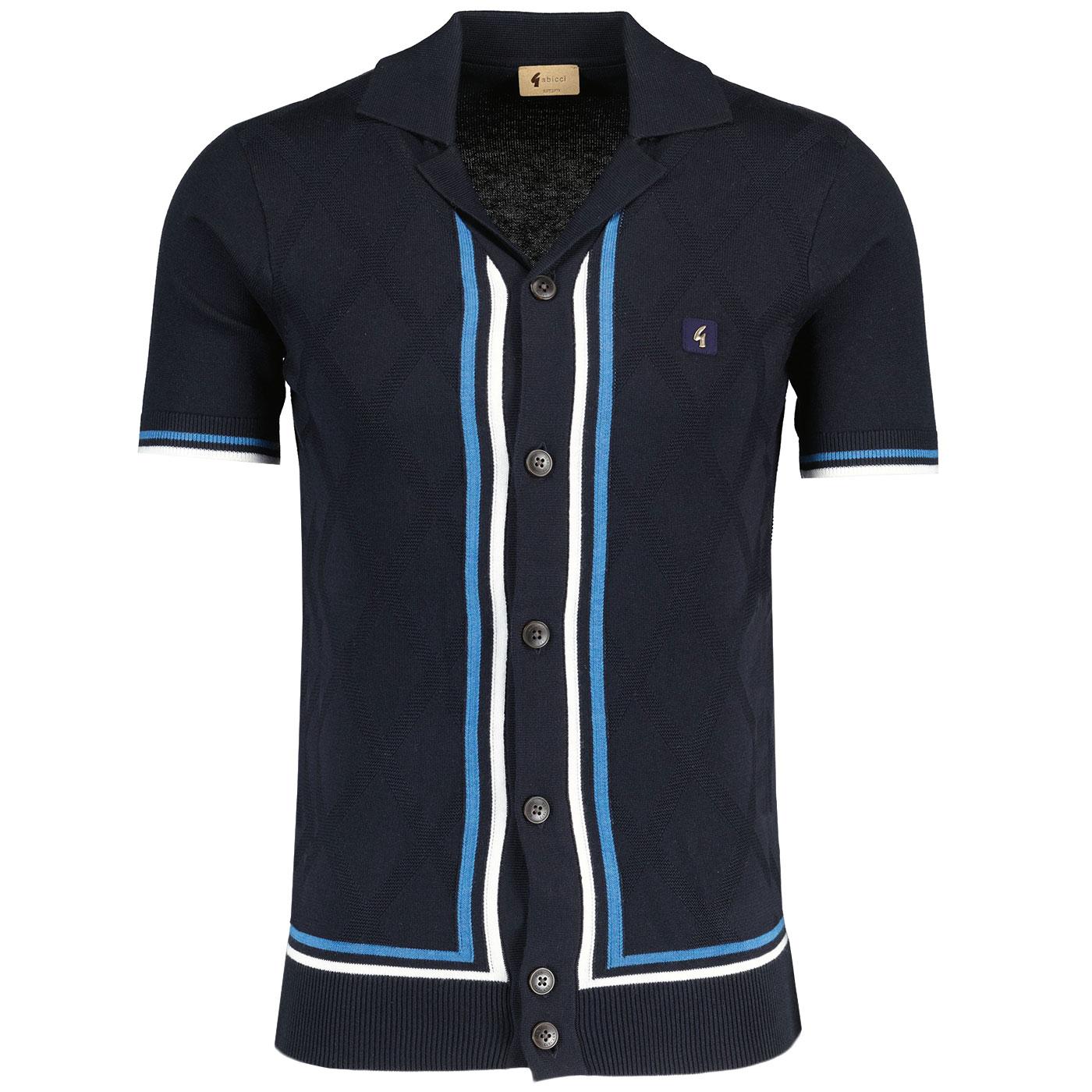 Ross Gabicci Vintage Knitted SS Navy Cuban Shirt 