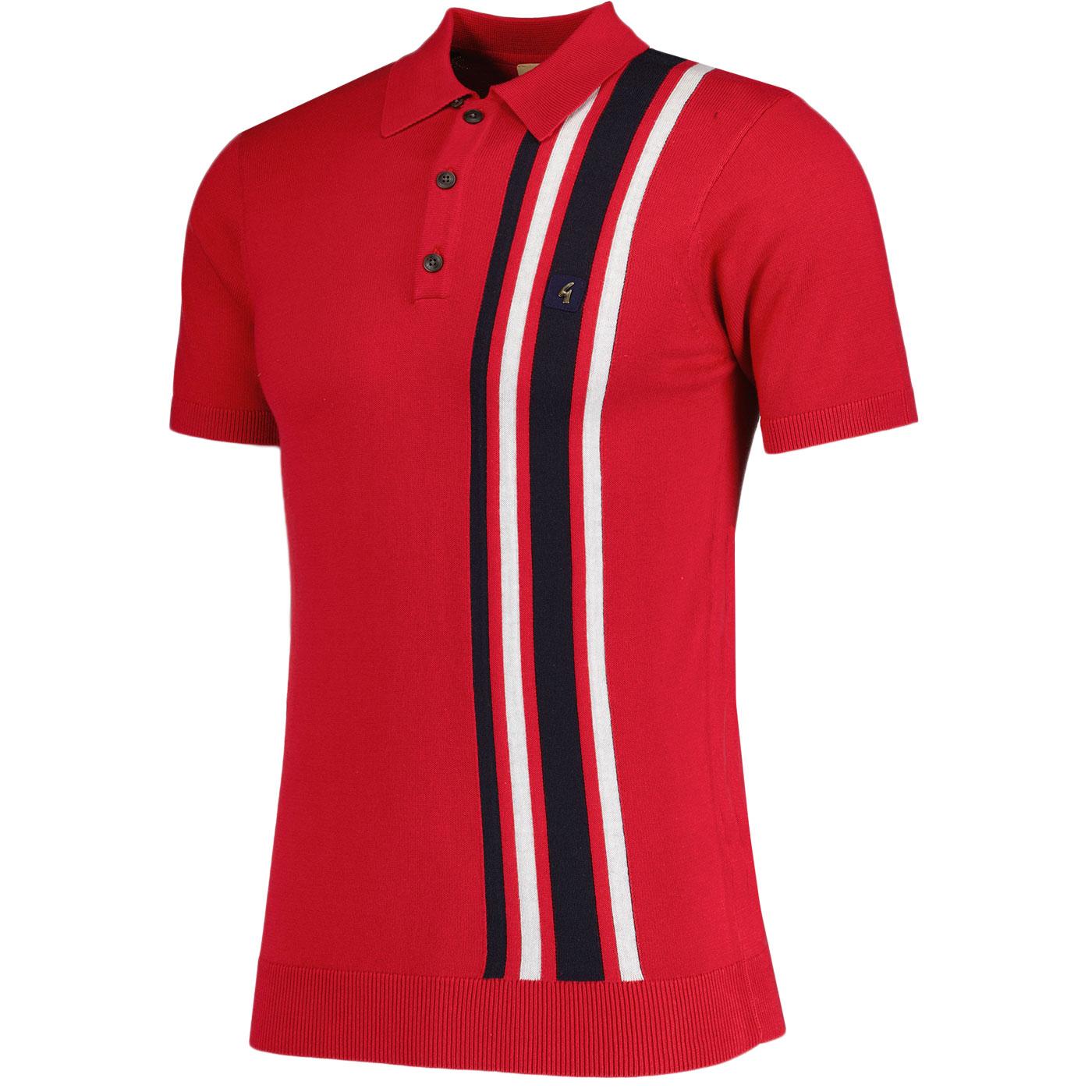 Gabicci Soda Retro Racing Stripe Knitted Polo Shirt in Garnet