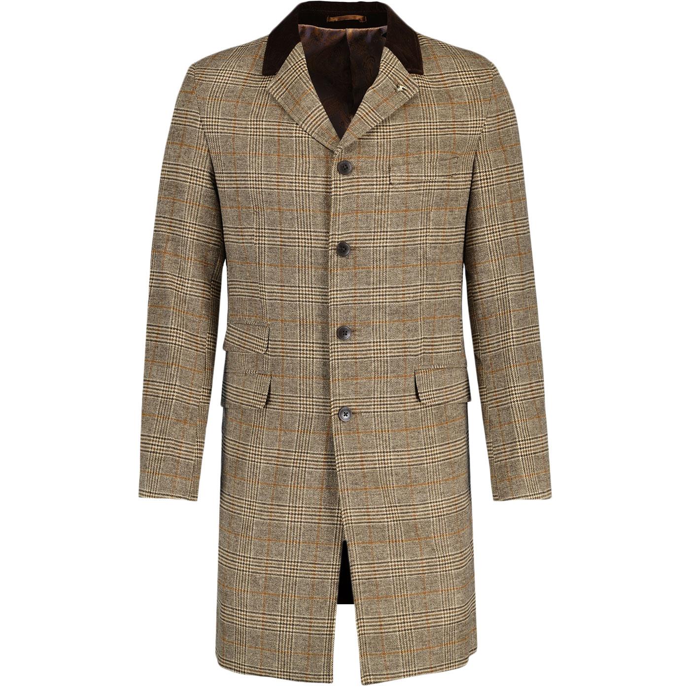 Statham Gabicci Vintage Check Mod Overcoat (Camel)