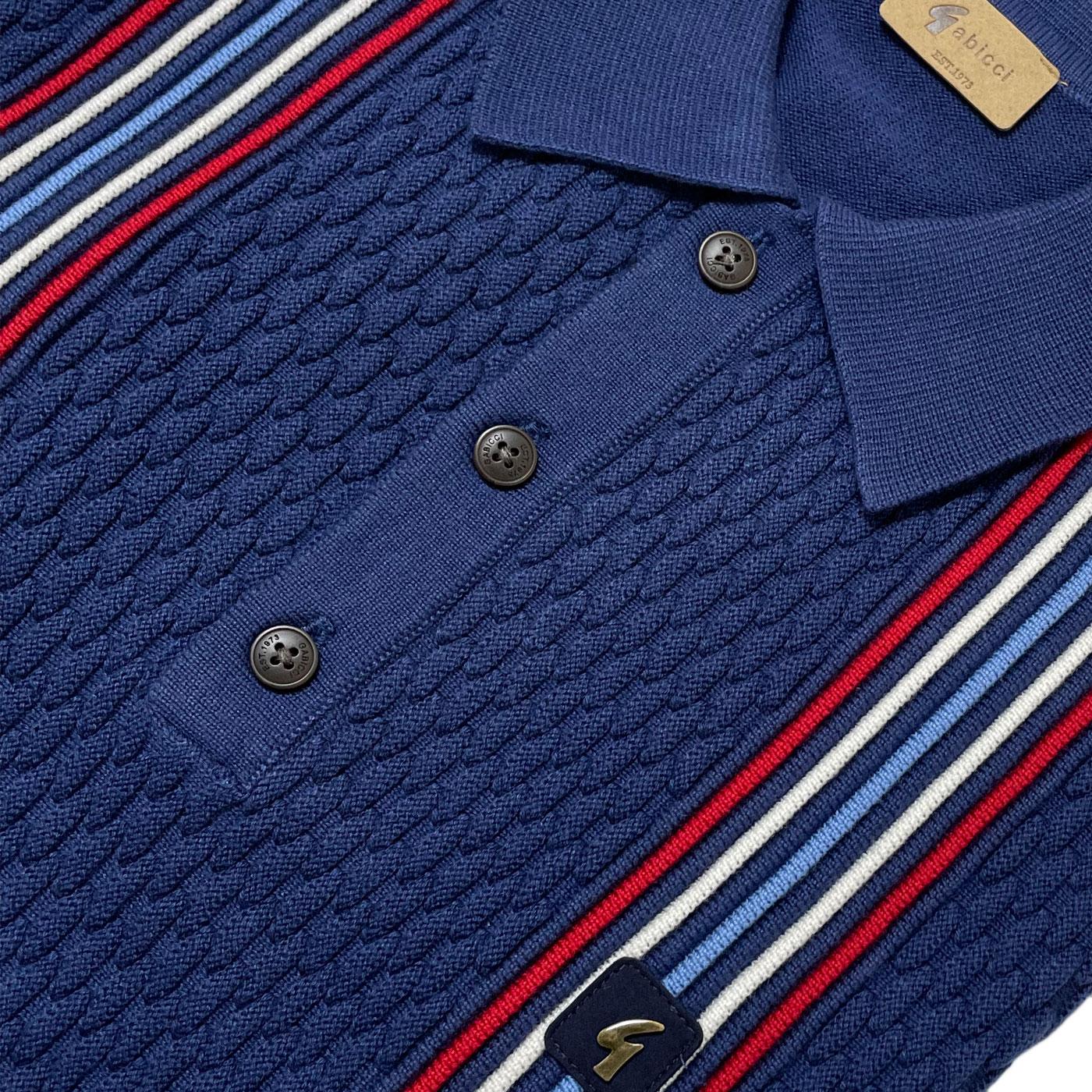 Gabicci Vintage Woon Retro Textured Knit Striped Polo Insignia