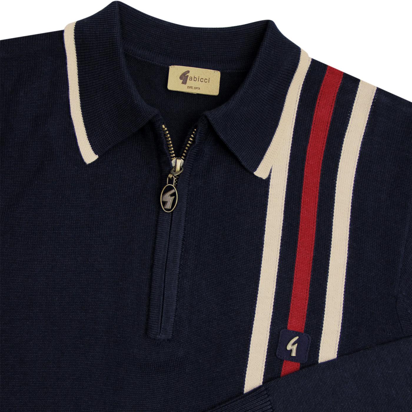 GABICCI VINTAGE Blade 1960s Mod Stripe Knit Polo Top Navy