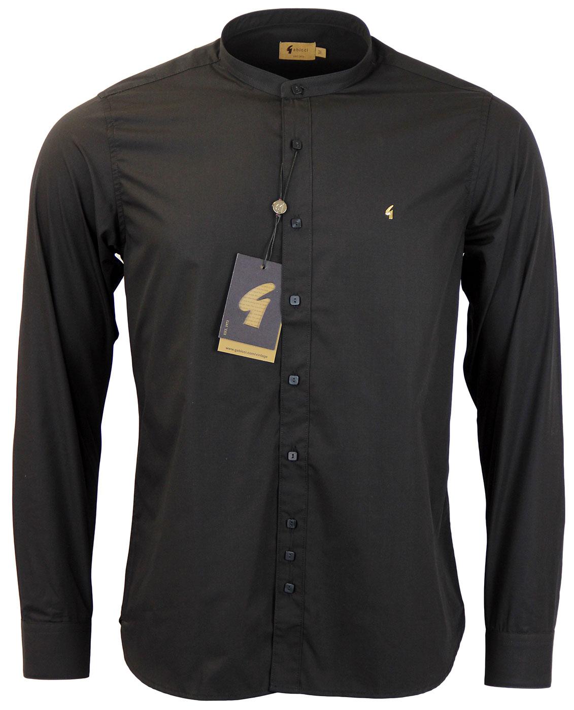 GABICCI VINTAGE 60s Mod Grandad Collar Shirt BLACK