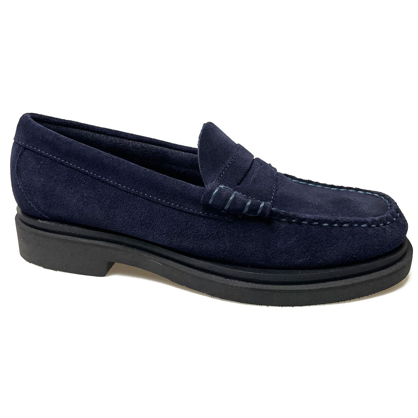 Step Larson Bass Weejuns Navy Suede Penny Loafers
