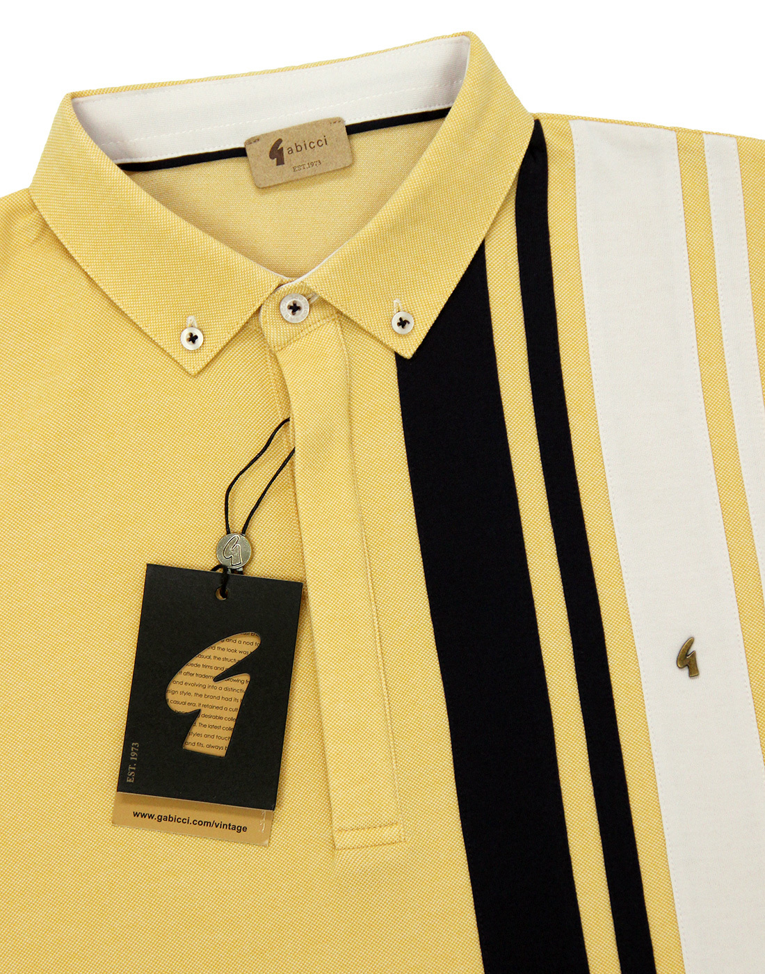 GABICCI VINTAGE Webber 60s Racing Stripe Polo in Gold