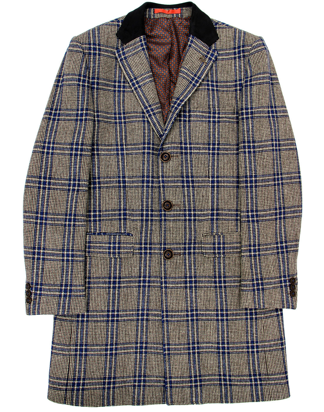 GIBSON LONDON 60s Mod POW Check 3/4 Length Dress Coat in Blue