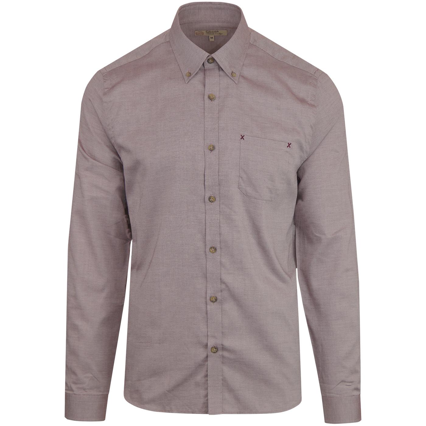 GIBSON LONDON Mens Retro Smart Oxford Shirt in Berry