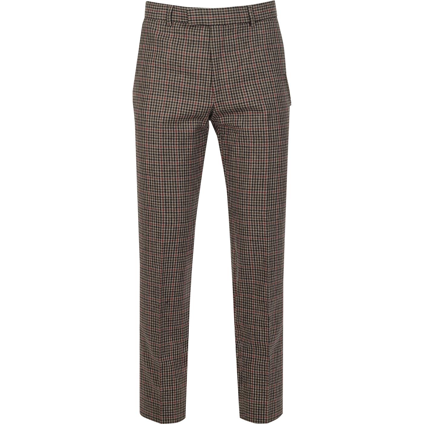 GIBSON LONDON Mod Gingham Check Suit Trousers FAWN
