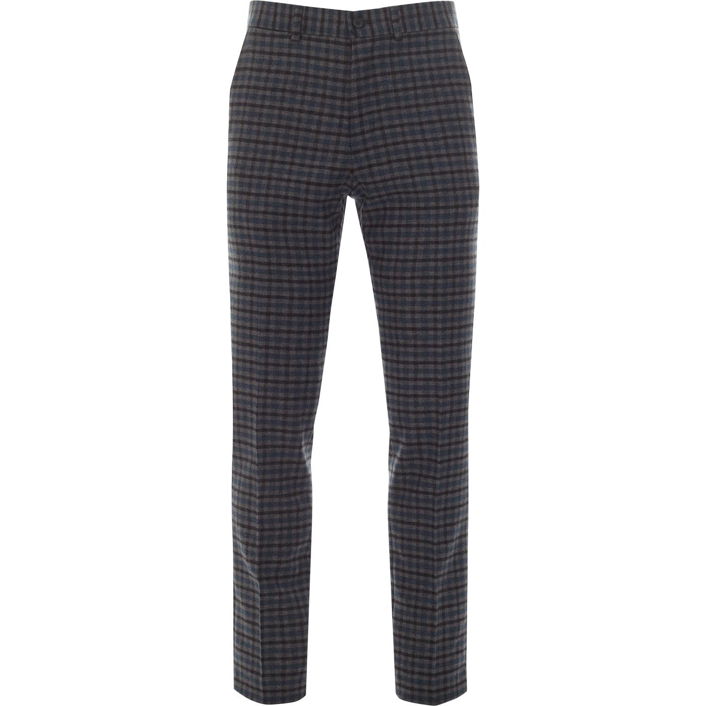 GIBSON LONDON 60s Mod Gingham Check Trousers GREY