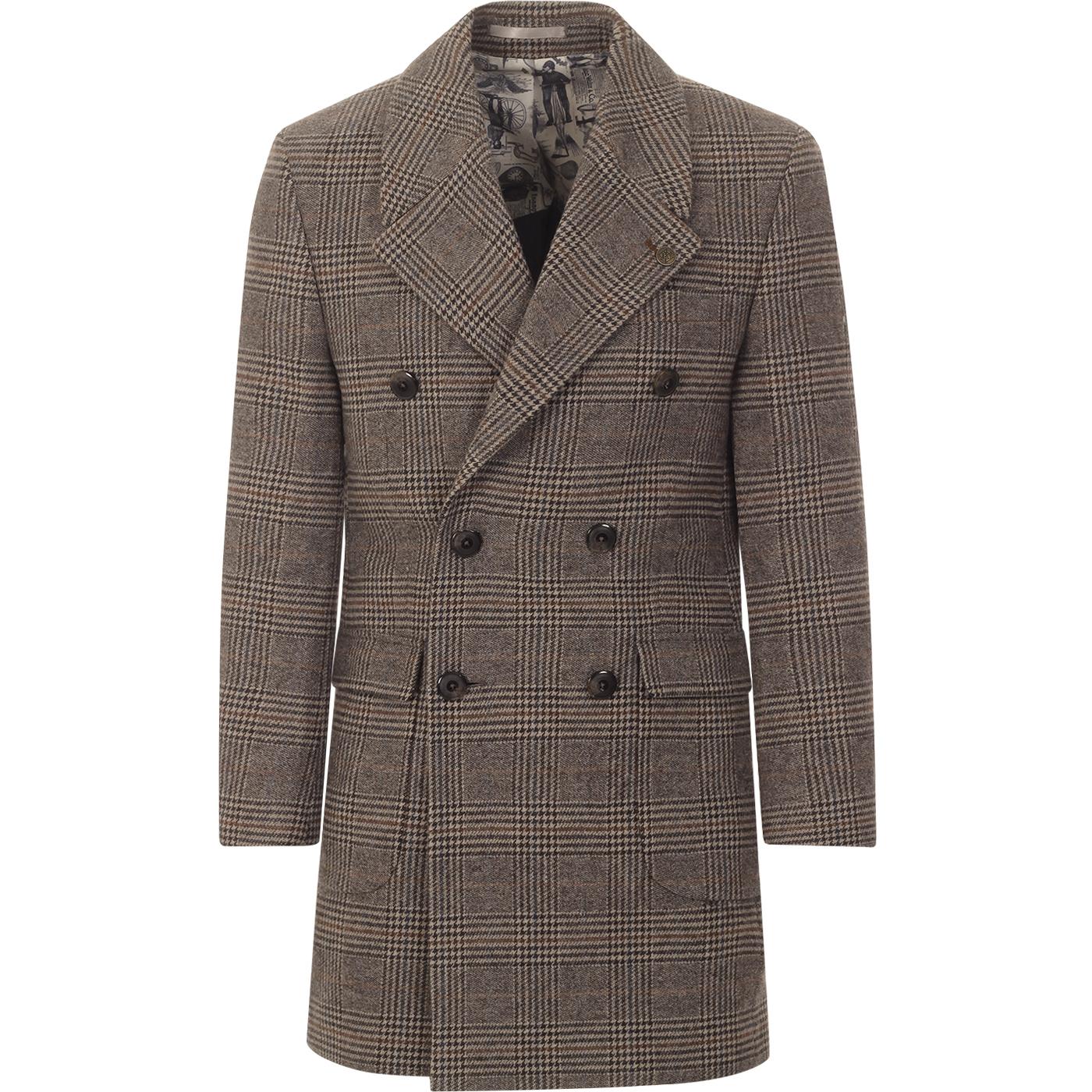 GIBSON LONDON Mod Double Breasted Check Overcoat