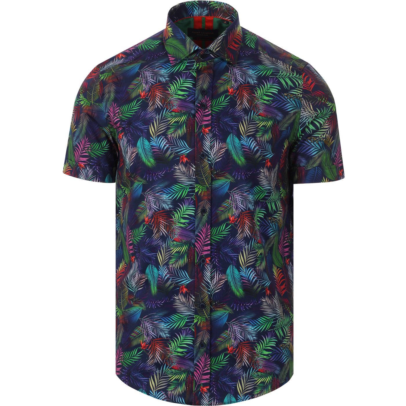 GUIDE LONDON Retro 70s SS Neon Floral Shirt (Navy)