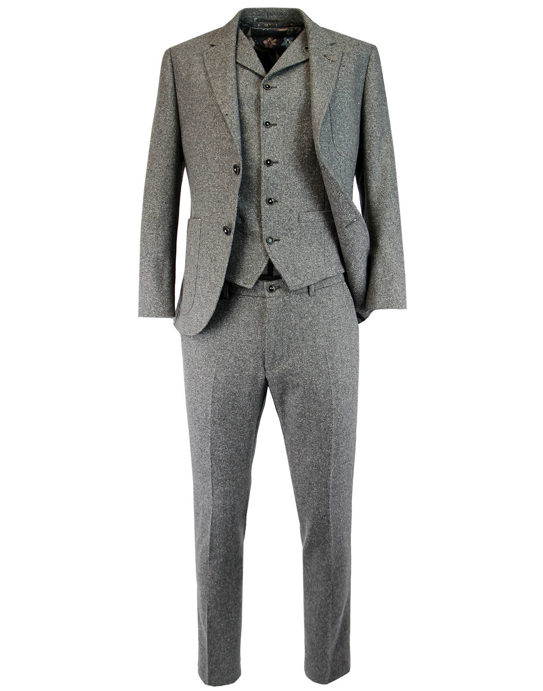 Gibson London Retro 60s Mod 3 Piece Suit in Grey Donegal