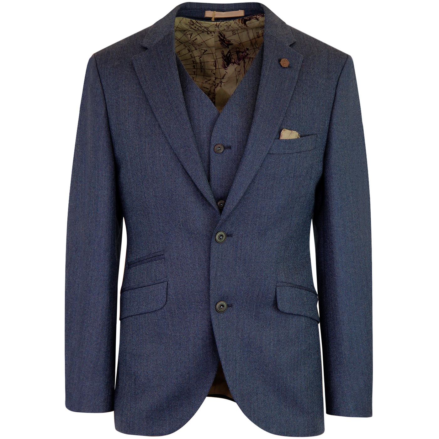 GIBSON LONDON Men's Mod Herringbone Suit in Blue