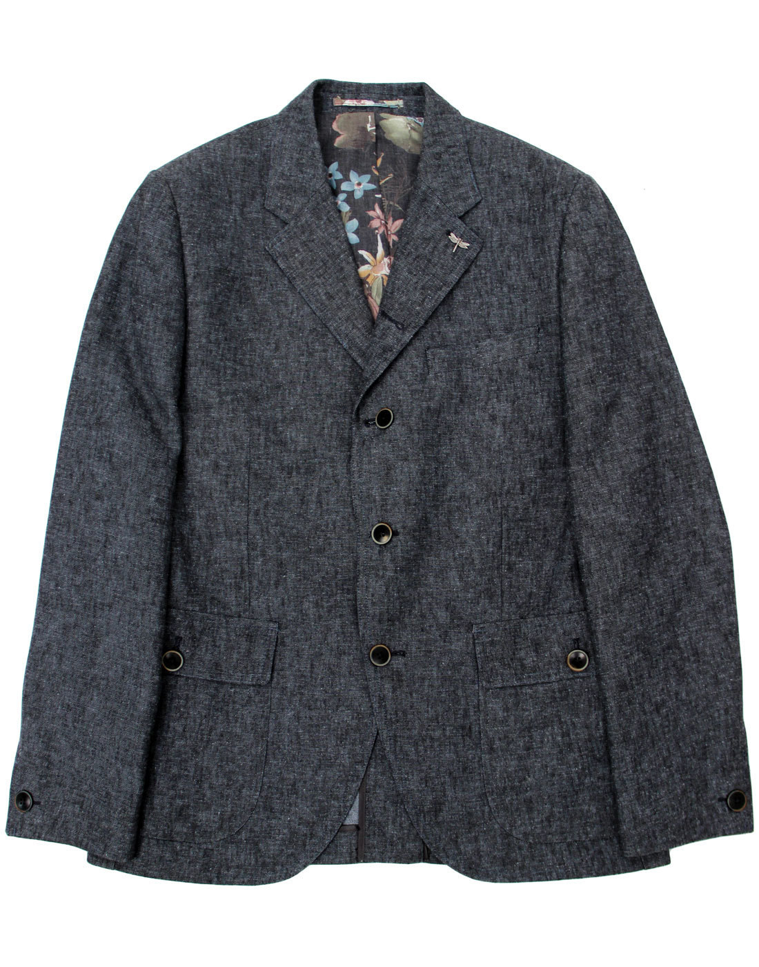 GIBSON LONDON Grouse Retro Mod Denim Linen Fleck Blazer Jacket