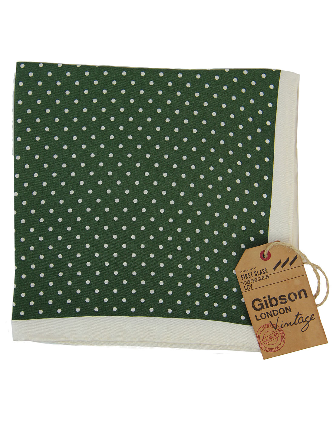 GIBSON LONDON 60s Mod Olive Dot Silk Pocket Square