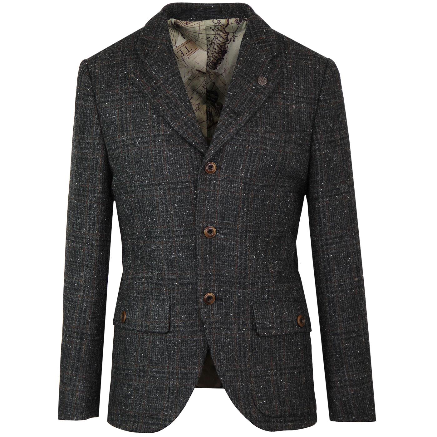 GIBSON LONDON Grouse Mod Glen Check Blazer in Charcoal