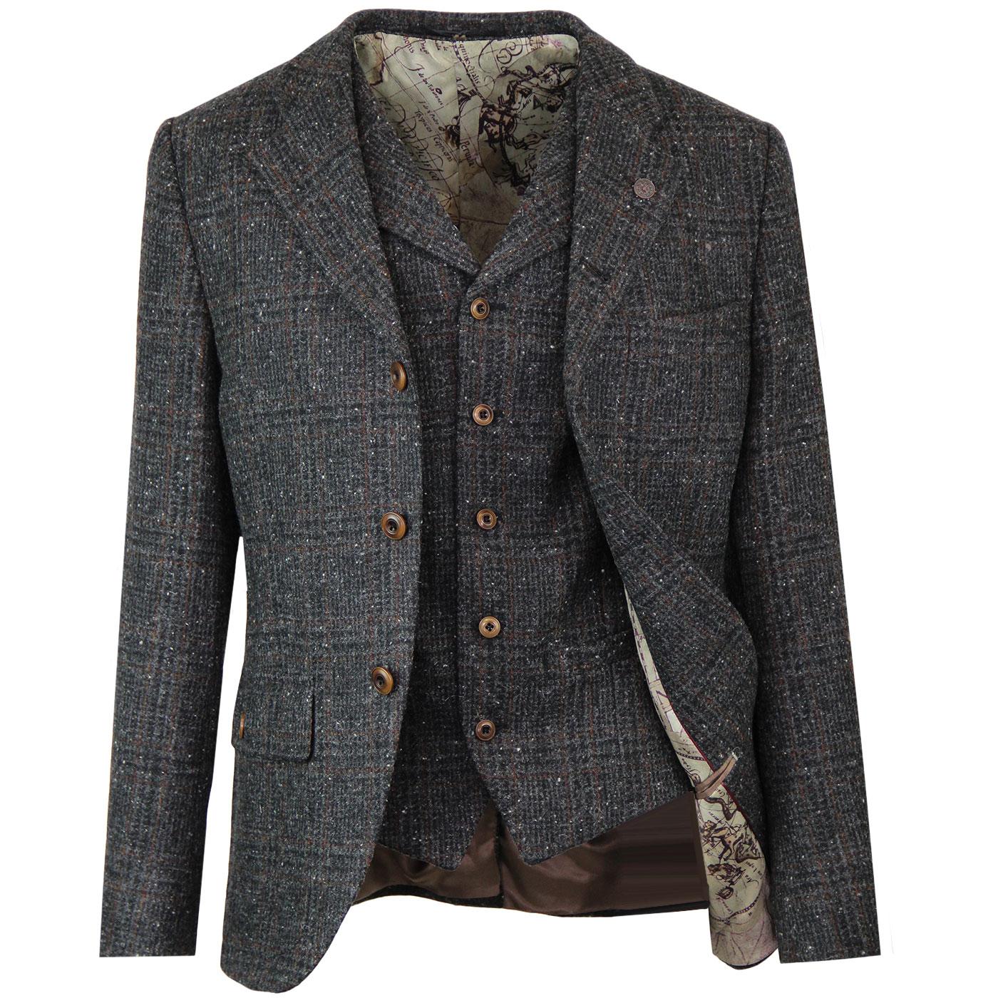 GIBSON LONDON Grouse Mod Glen Check Blazer in Charcoal