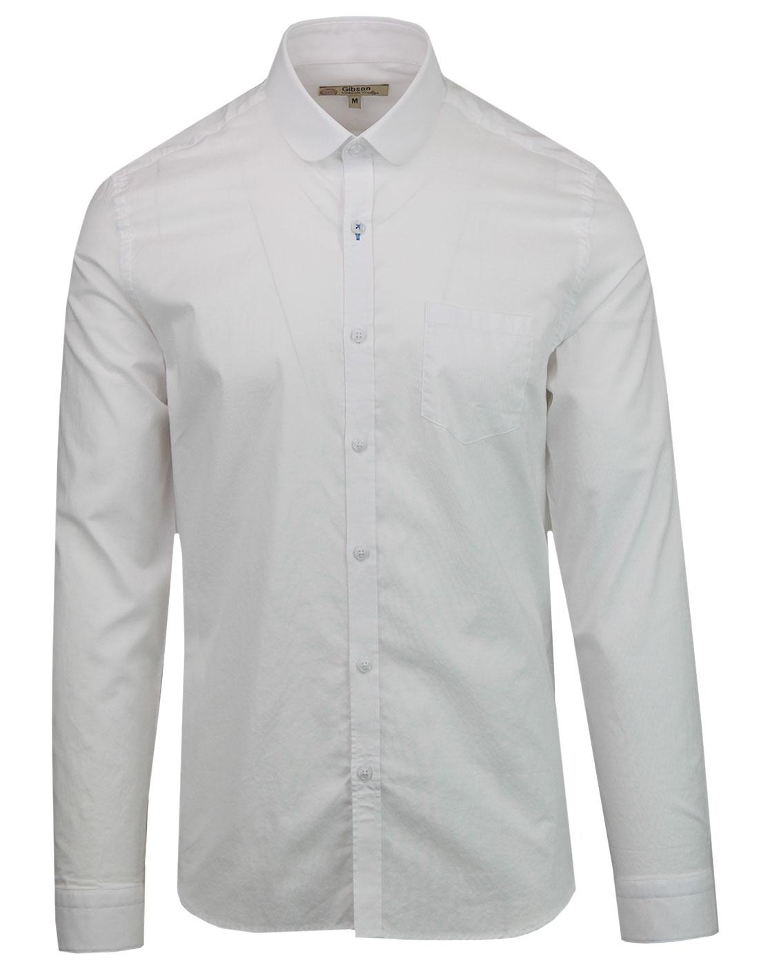 GIBSON LONDON 60s Mod Penny Round Collar Shirt in White