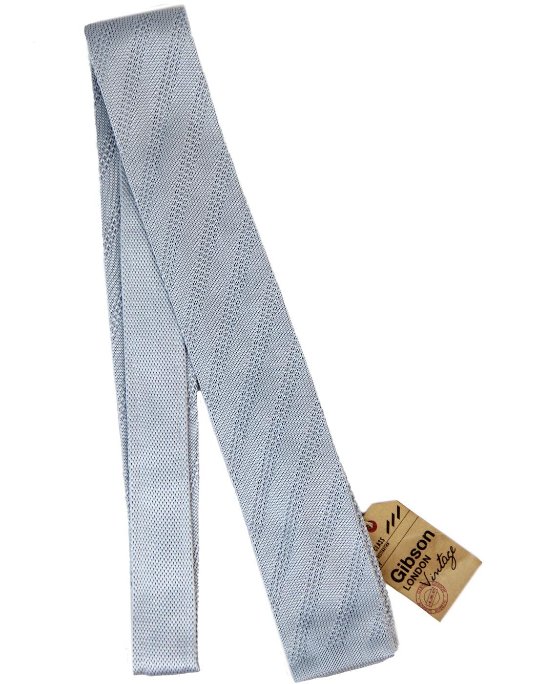 GIBSON LONDON Retro 60s Mod Square End Knitted Stripe Tie Silver