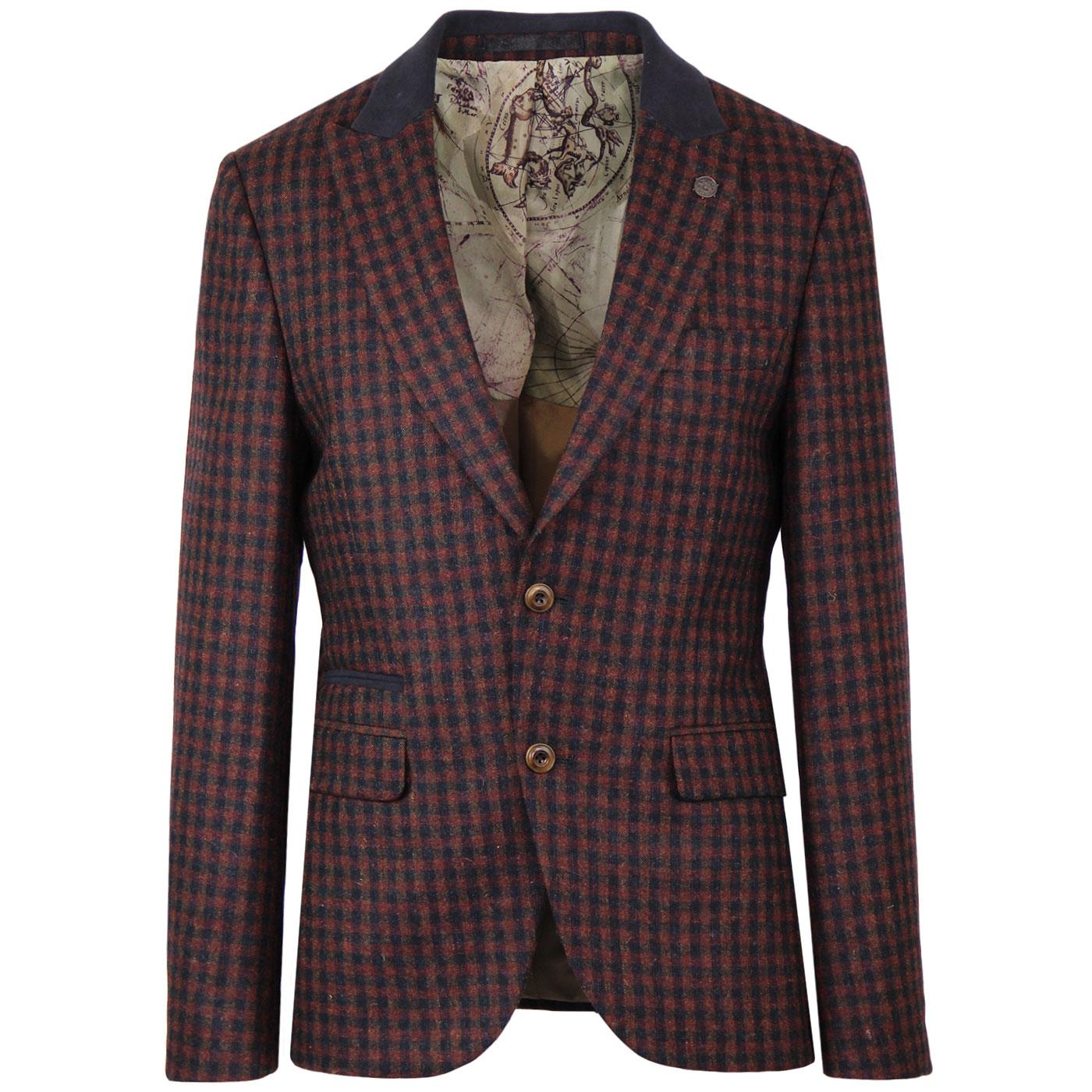 GIBSON LONDON Retro Check Teddy Boy Blazer Jacket Red