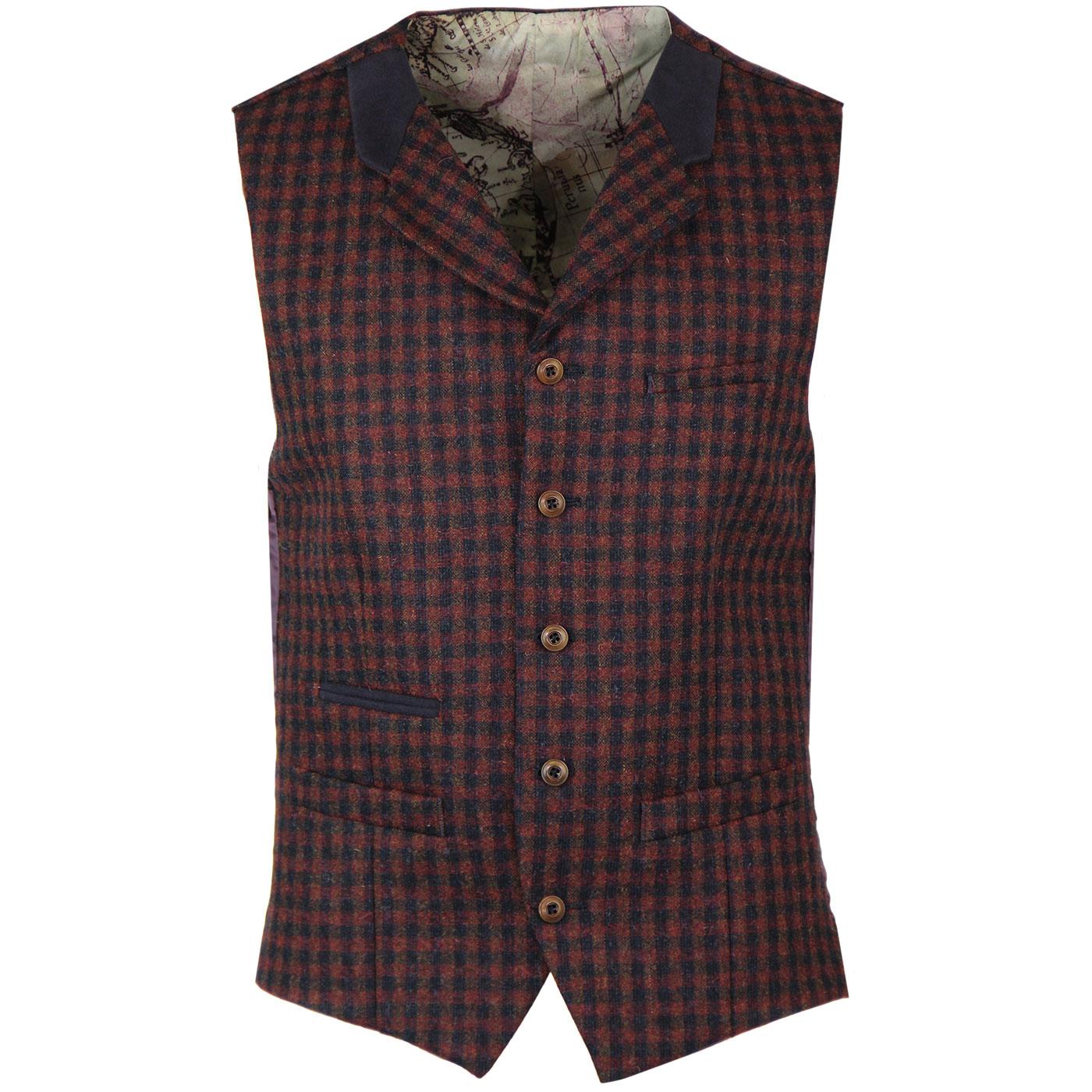 GIBSON LONDON Gingham Check Lapel Waistcoat (Red)