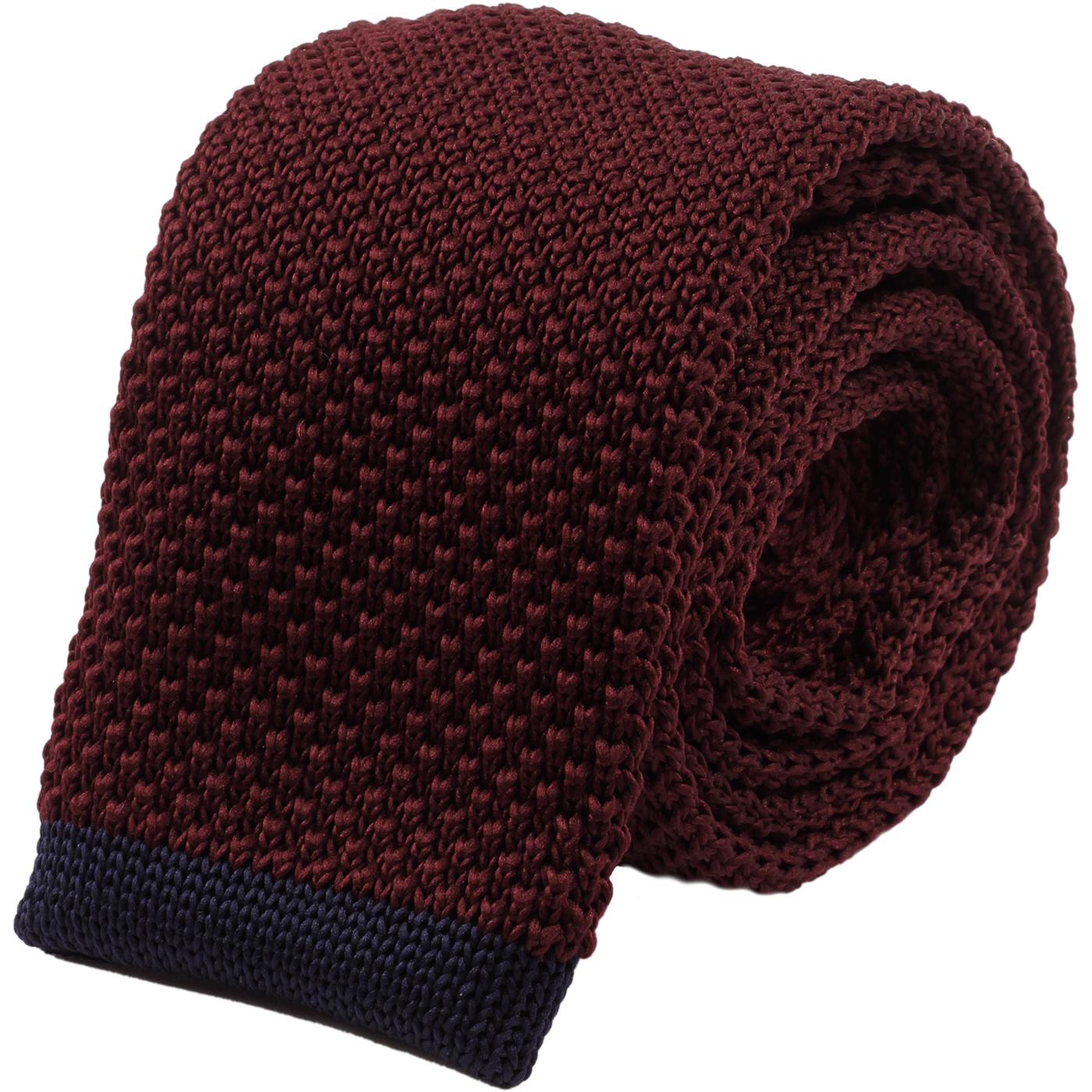 GIBSON LONDON Retro Mod Knit Square End Tie in Burgundy