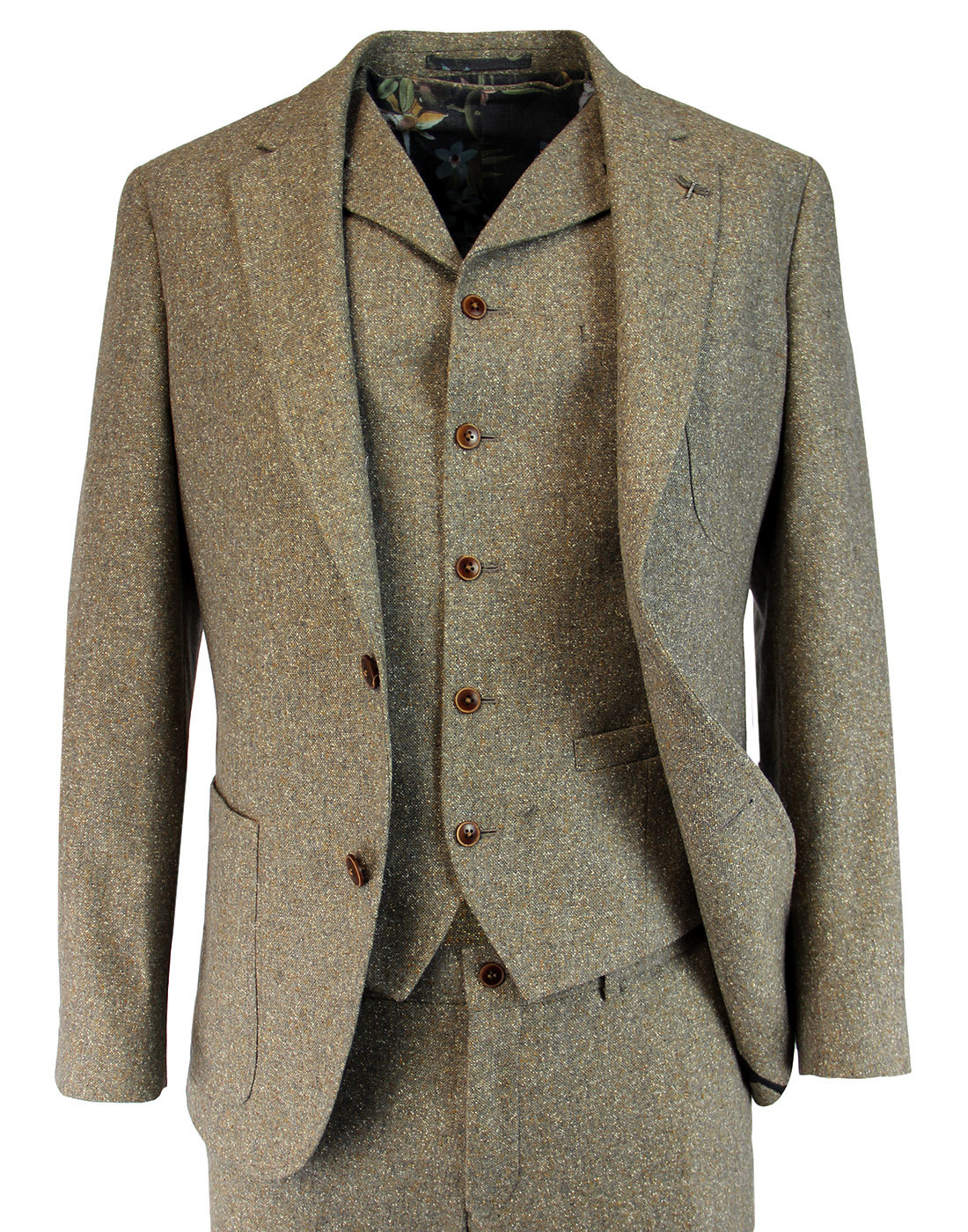 Gibson London Retro 60s Mod 3 Piece Suit in Sand Donegal.
