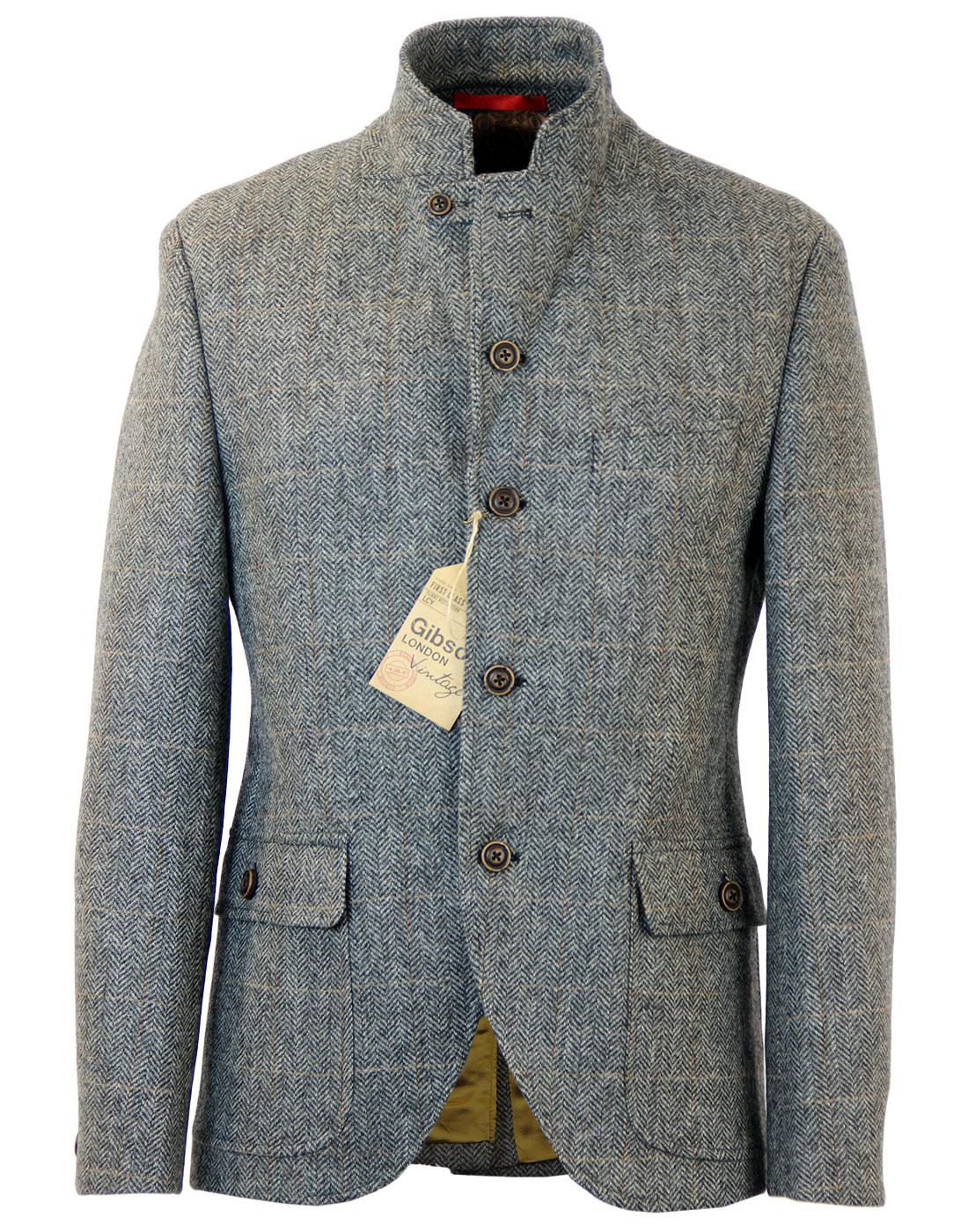 GIBSON LONDON Retro Mod Herringbone Check Blazer in Charcoal