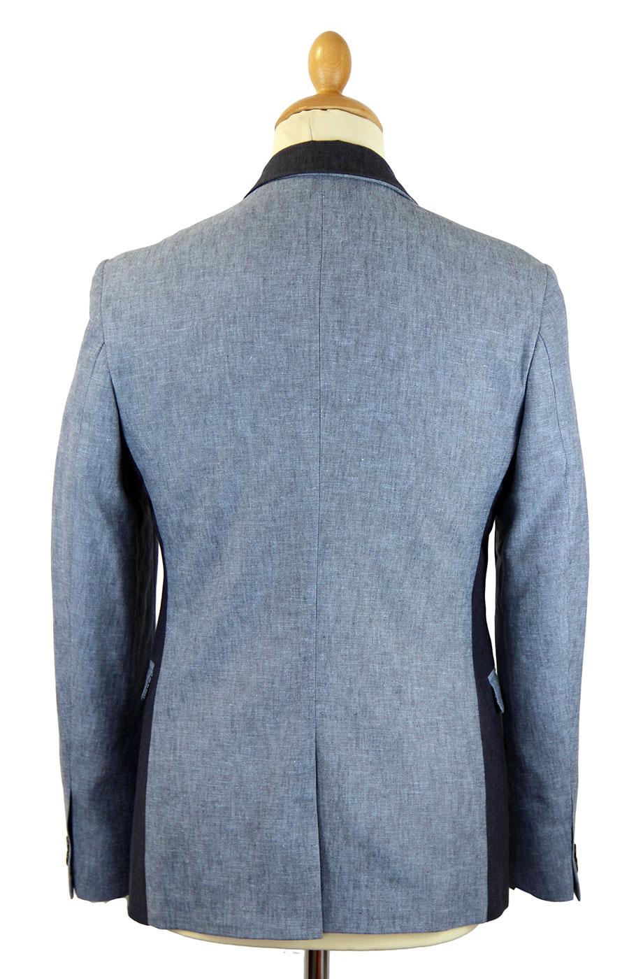 GIBSON LONDON Moorgate Linen Retro 60s Mod Blazer Jacket Blue