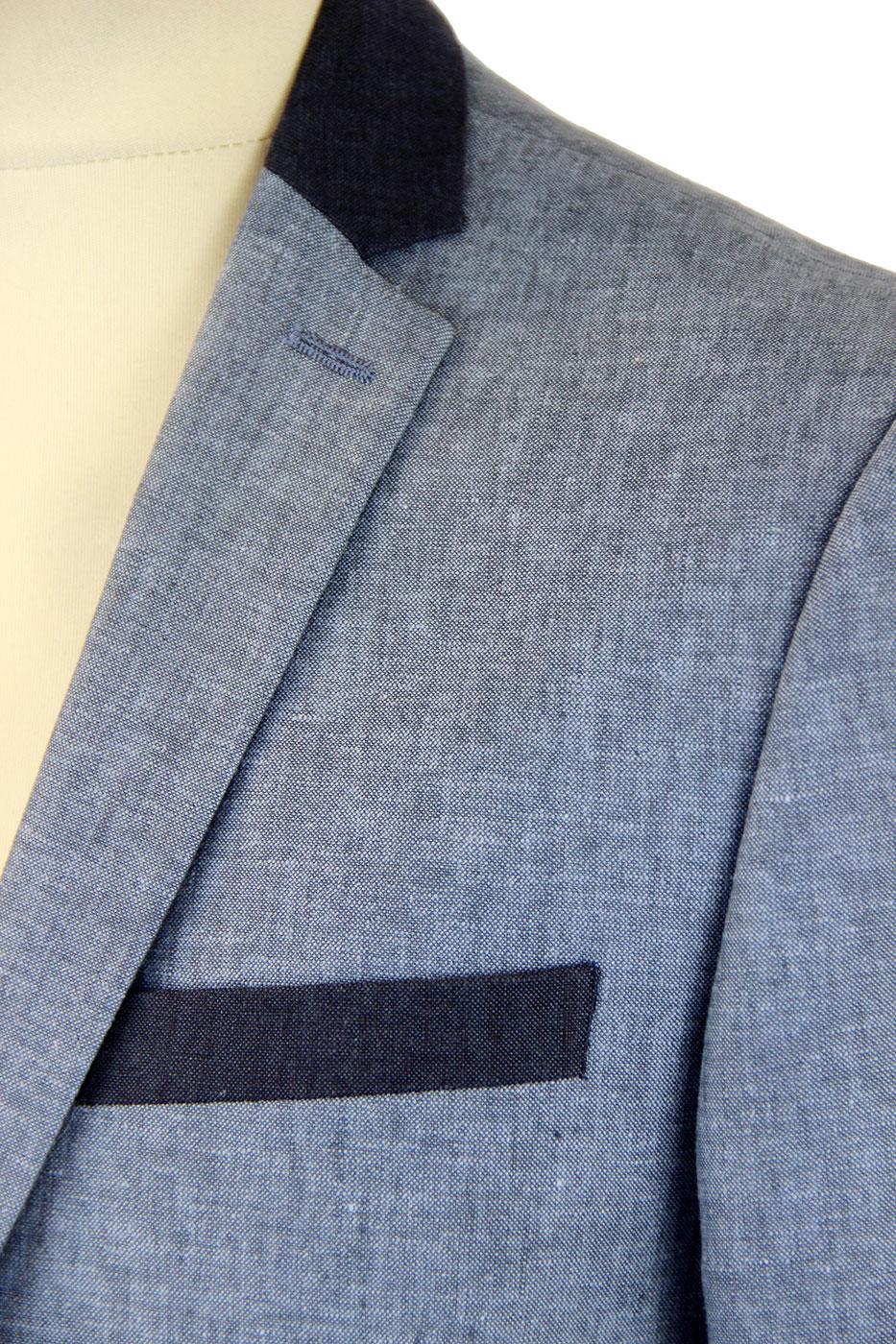 GIBSON LONDON Moorgate Linen Retro 60s Mod Blazer Jacket Blue