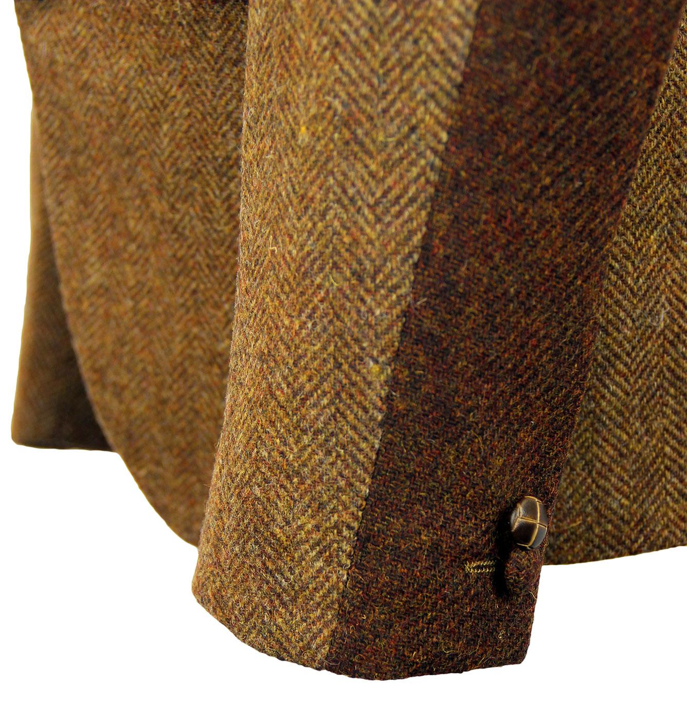 GIBSON LONDON Moorgate Retro Mod Herringbone Tweed Blazer Gold