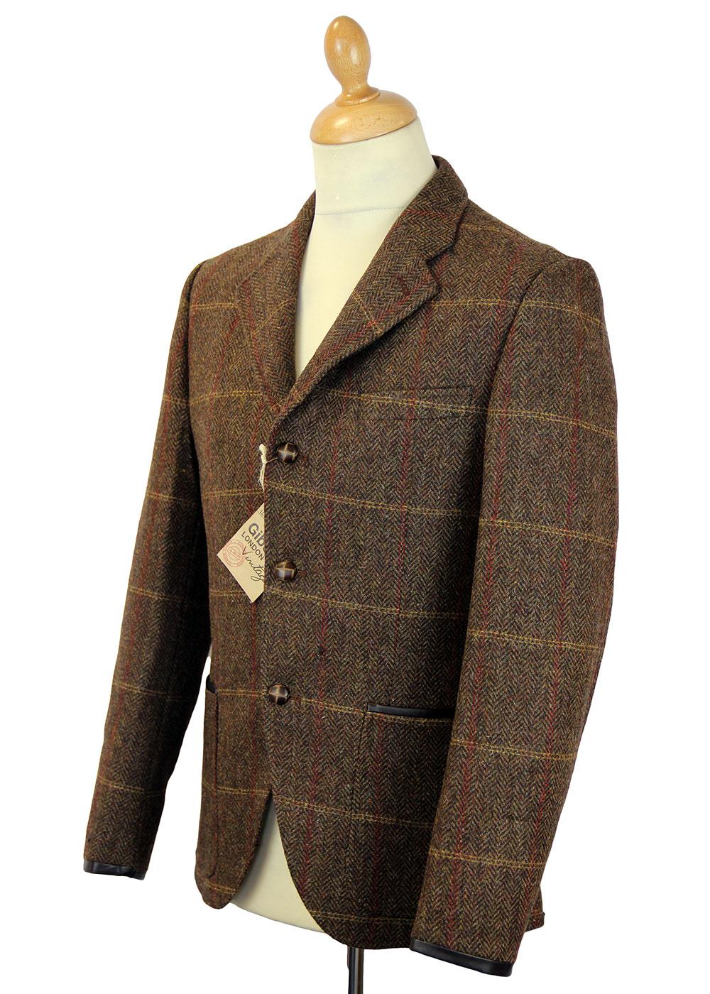 GIBSON LONDON Grouse Retro 60s Mod Brown Herringbone Blazer