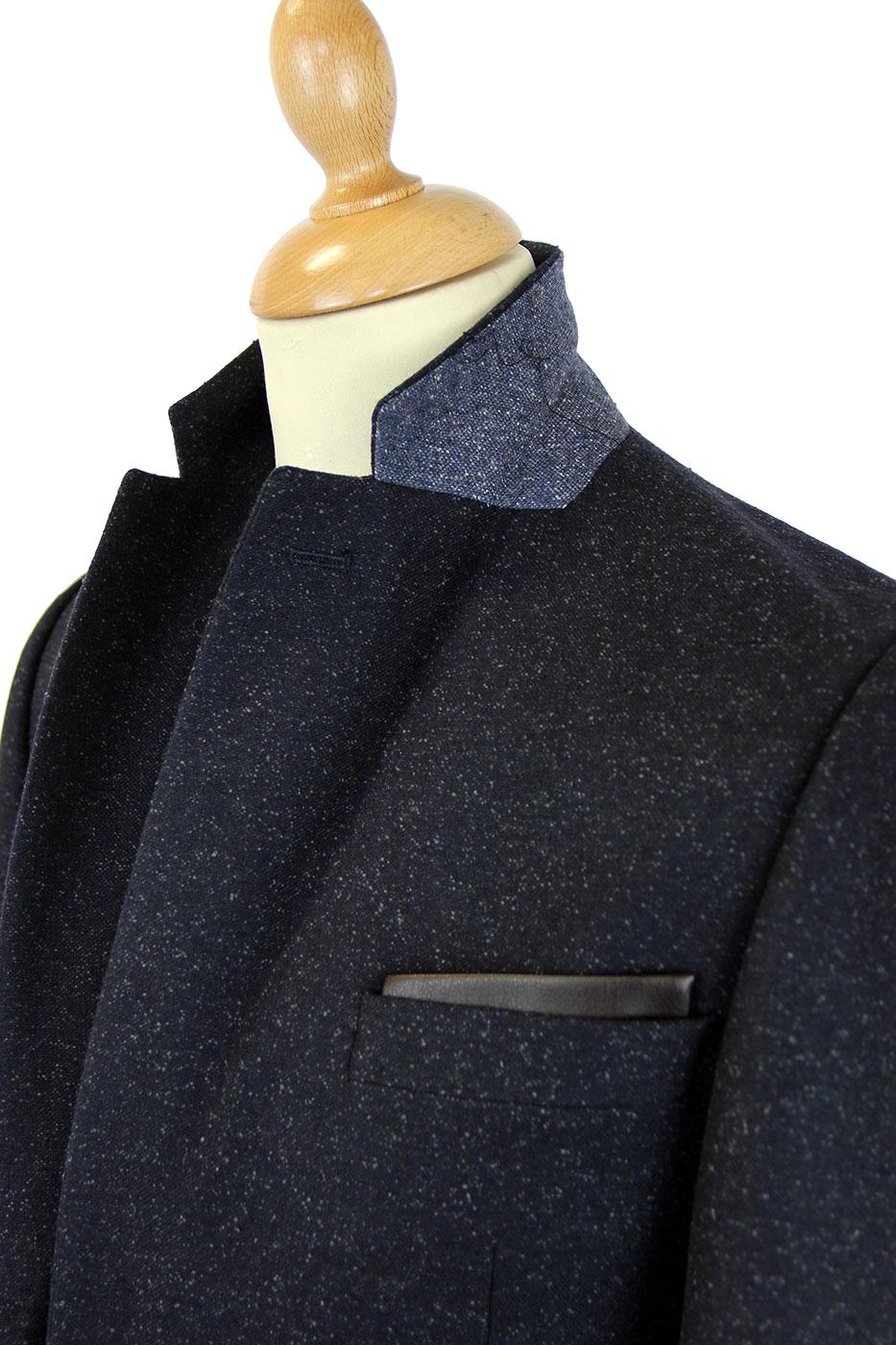 GIBSON LONDON Retro 60s Mod Navy 2 Button Donegal Suit Jacket