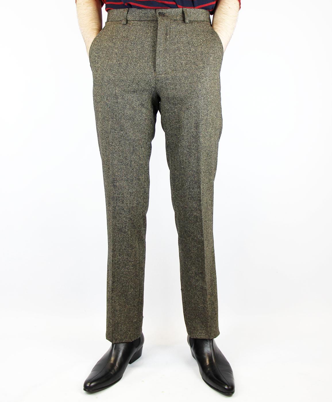 Get the distinctive saltandpepper look and warmth of robust 125oz  pure wool Donegal tweed in these plain front pants Our mas  Tweed pants Tweed  men Pants