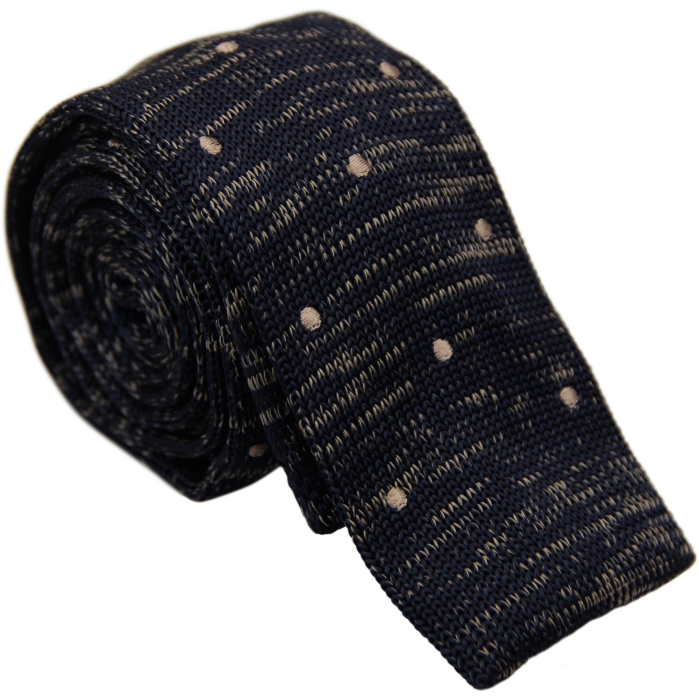 GIBSON LONDON 1960s Mod Spot Knitted Tie (Navy)