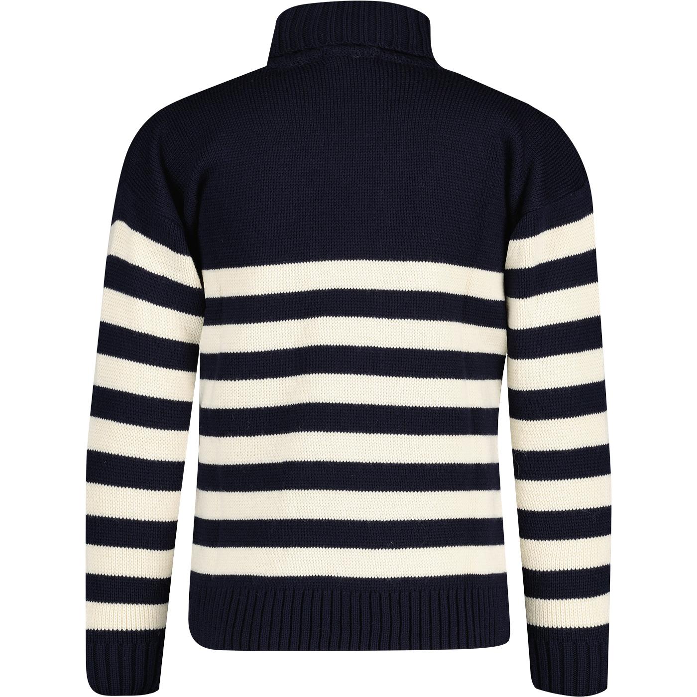 Gloverall Breton Submariner Retro Roll Neck Jumper in Navy/Ecru