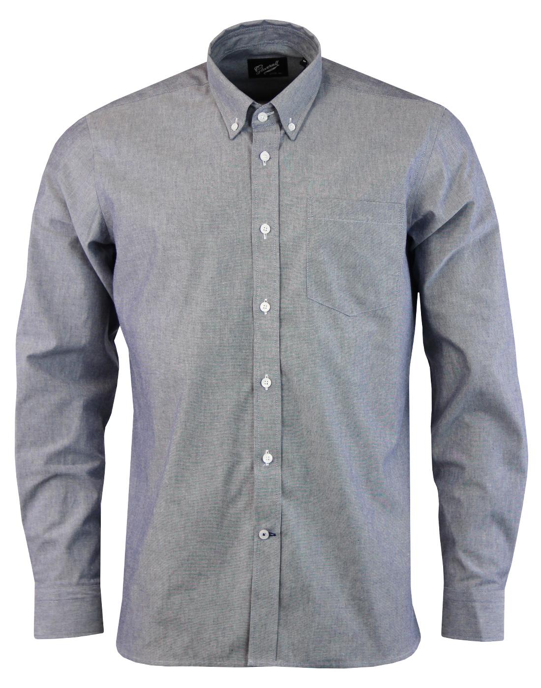 GLOVERALL Men's Retro 60s Mod Button Down Chambray Shirt in Blue