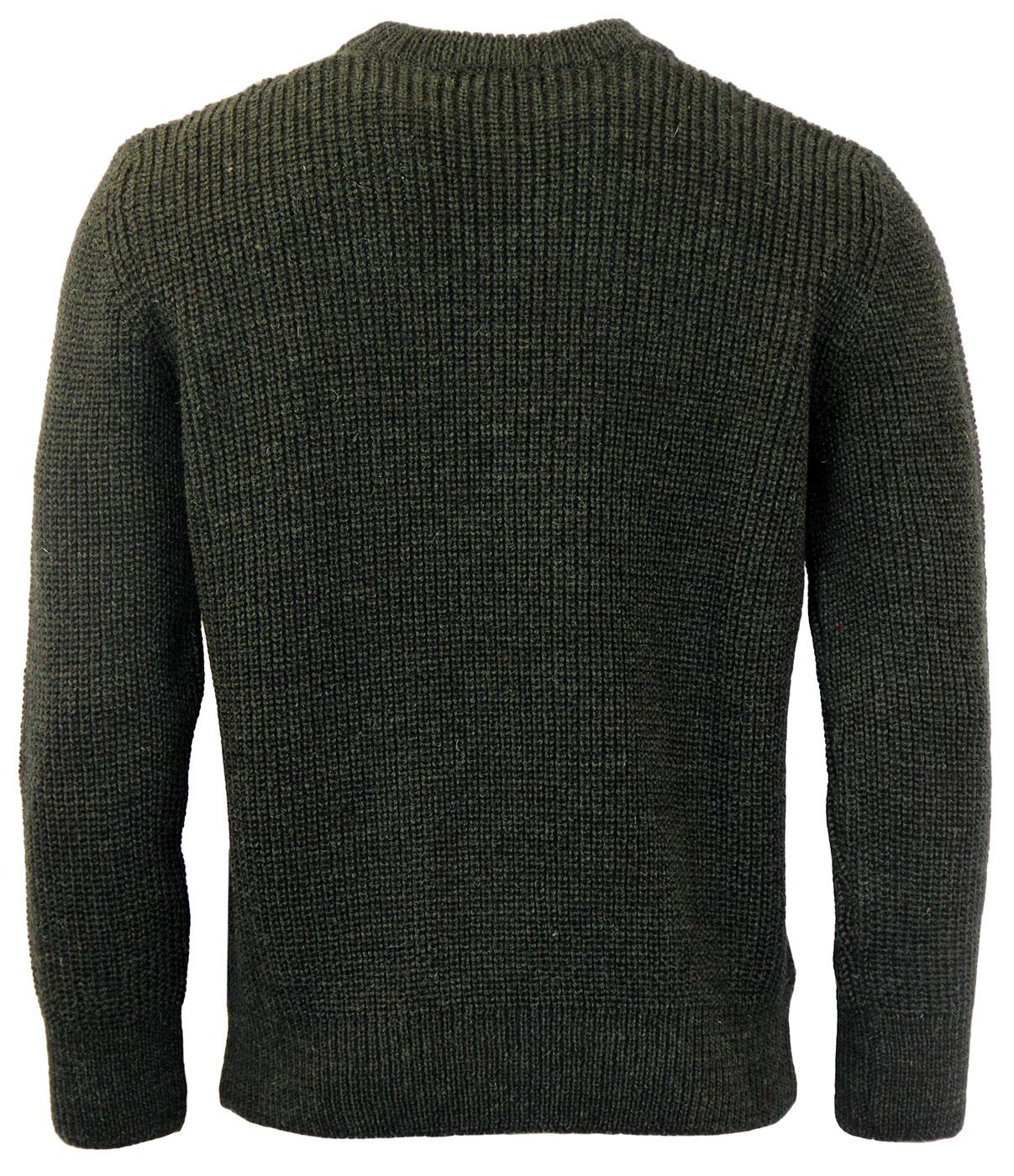 GLOVERALL Retro Chunky Knit Wool Jumper in Moss