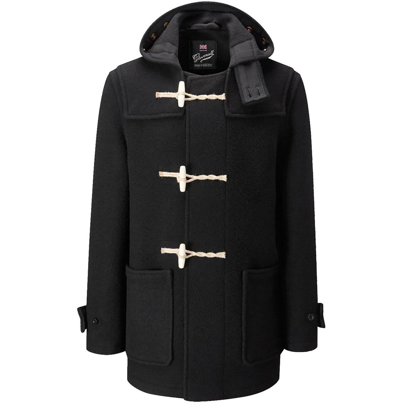 Mid Monty GLOVERALL Mod 60s Wool Duffle Coat BLACK
