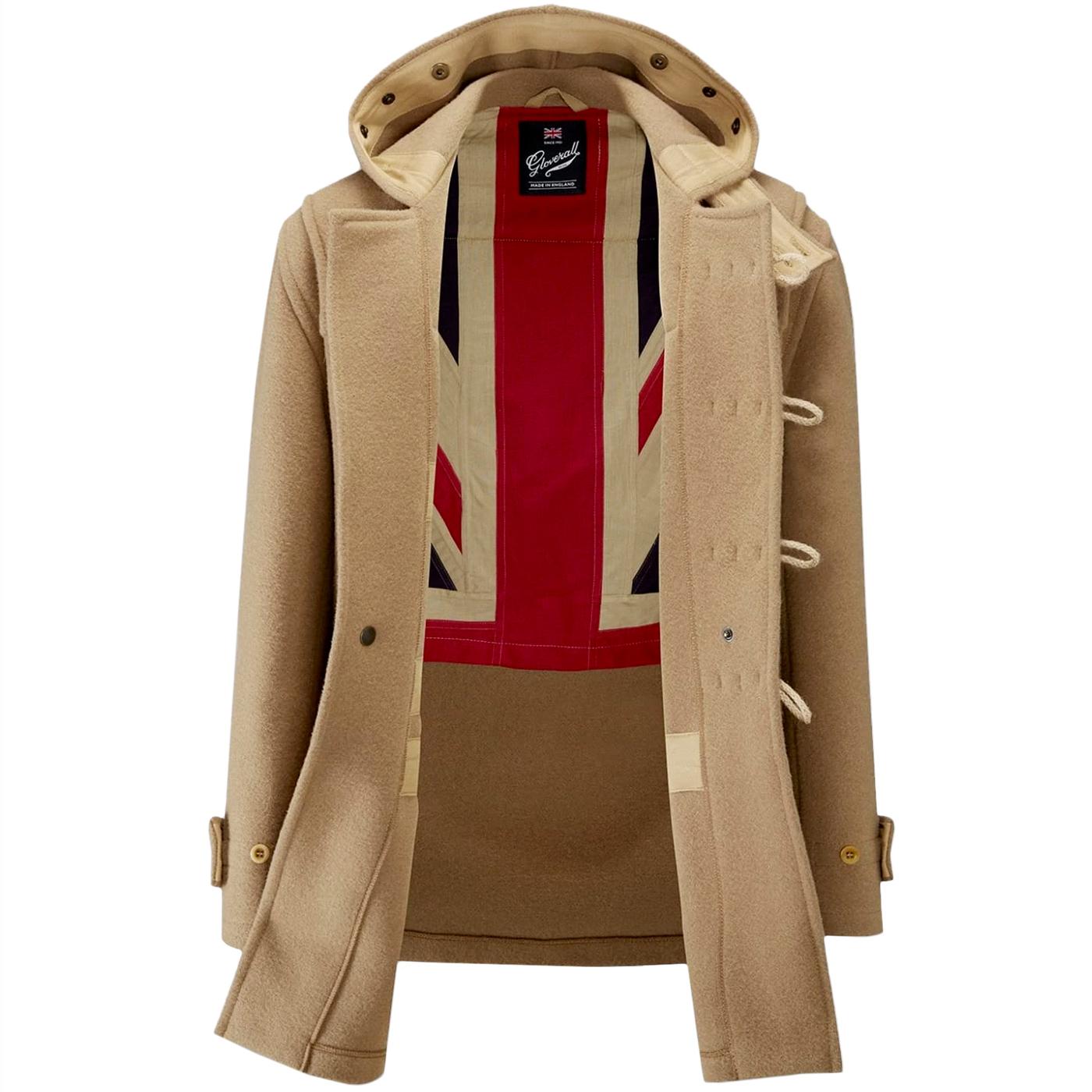 GLOVERALL Mod Union Jack Mid Monty Duffle Coat In Camel