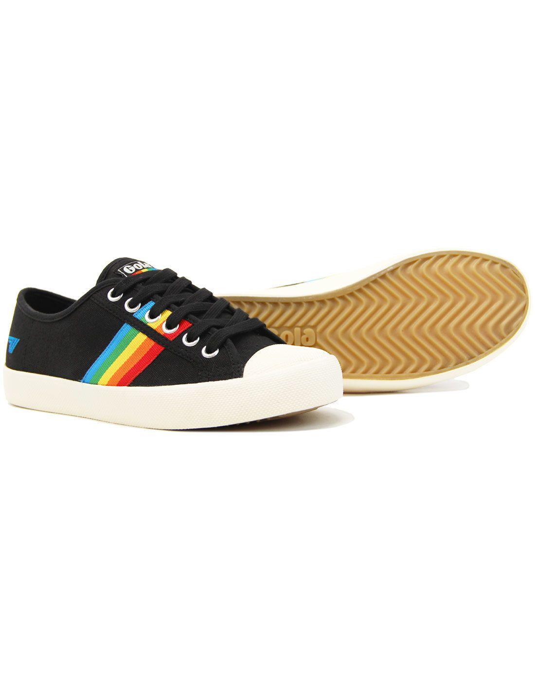 GOLA Coaster Rainbow Retro 1990s Canvas Tennis Trainers in Black