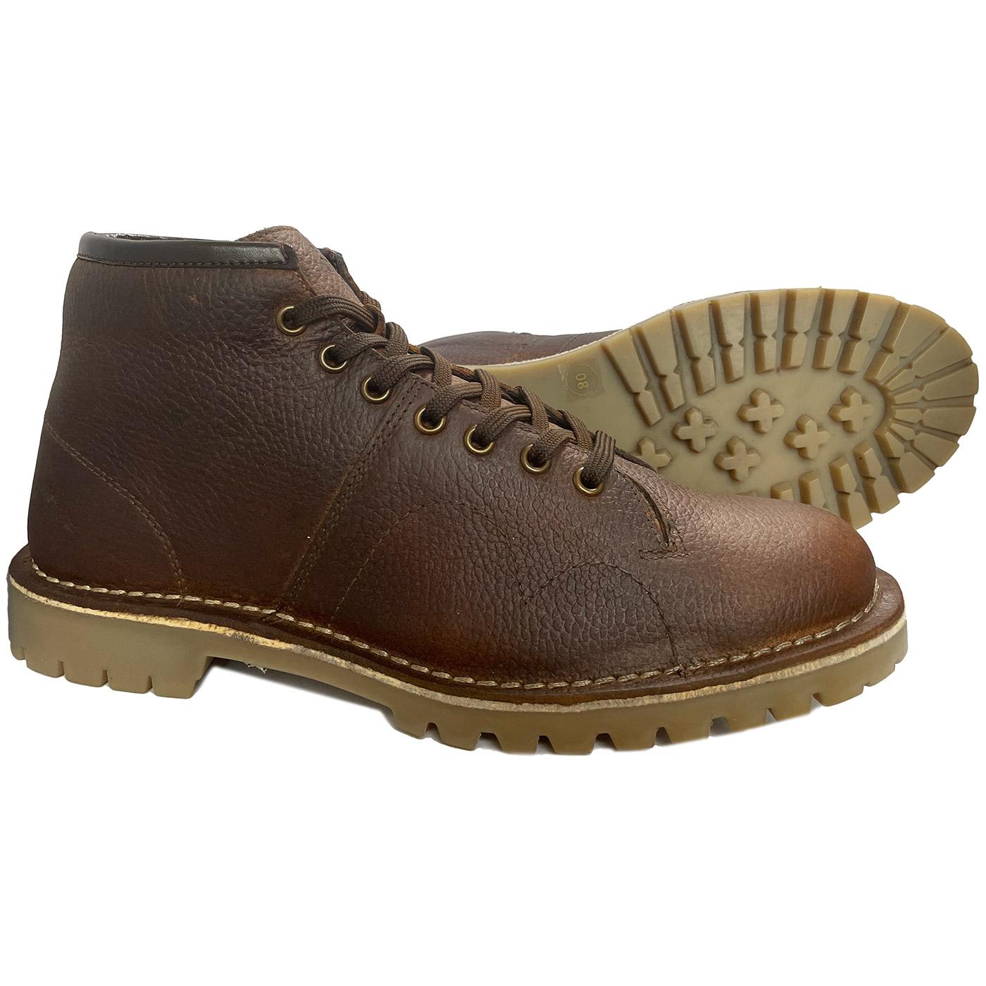 Men's Retro Mod Tumbled Leather Monkey Boots in Brown