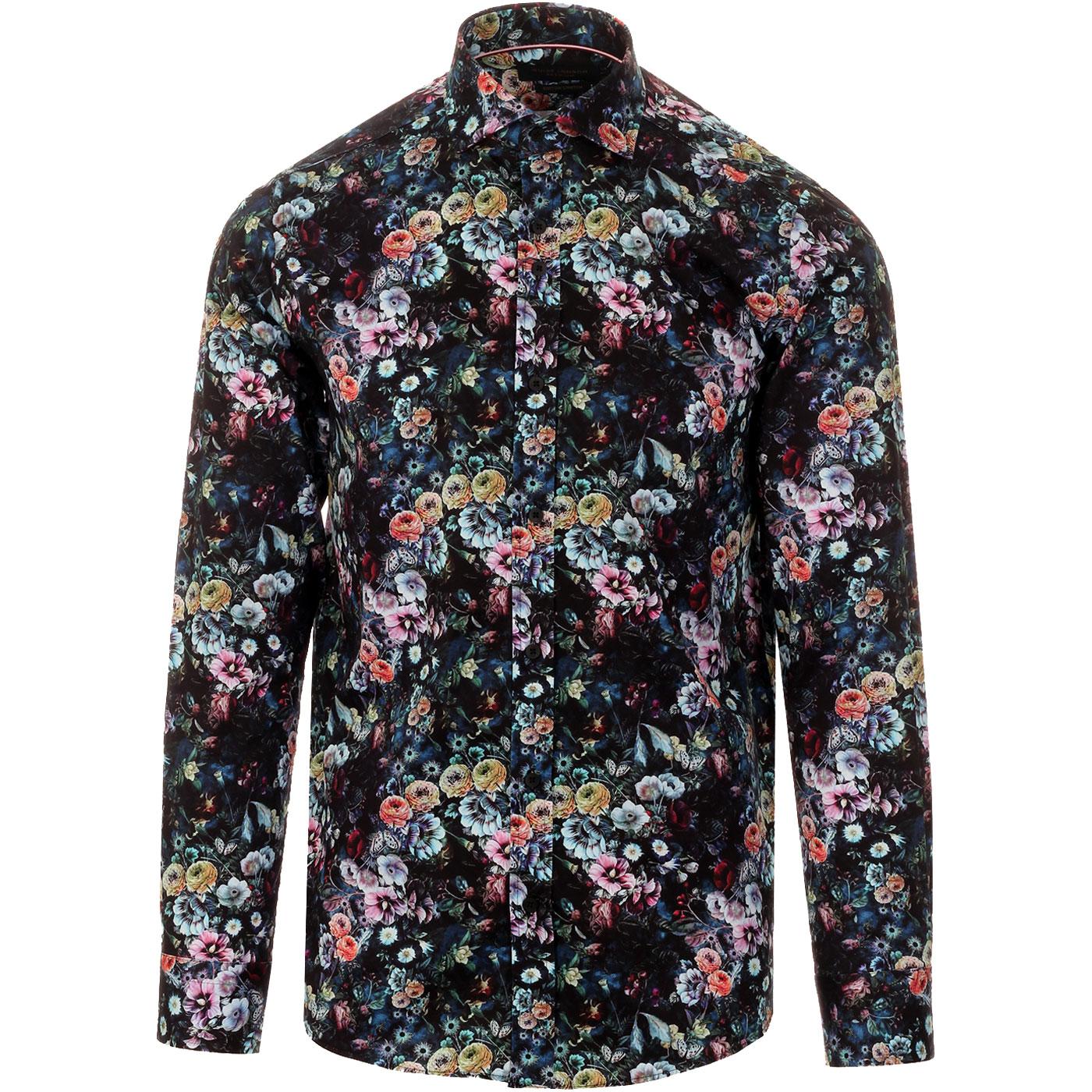 GUIDE LONDON Retro Psychedelic Floral Sateen Shirt