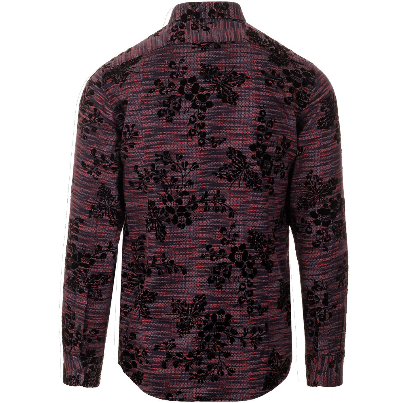 GUIDE LONDON Flock Texture Knit Print Shirt In Navy/Red