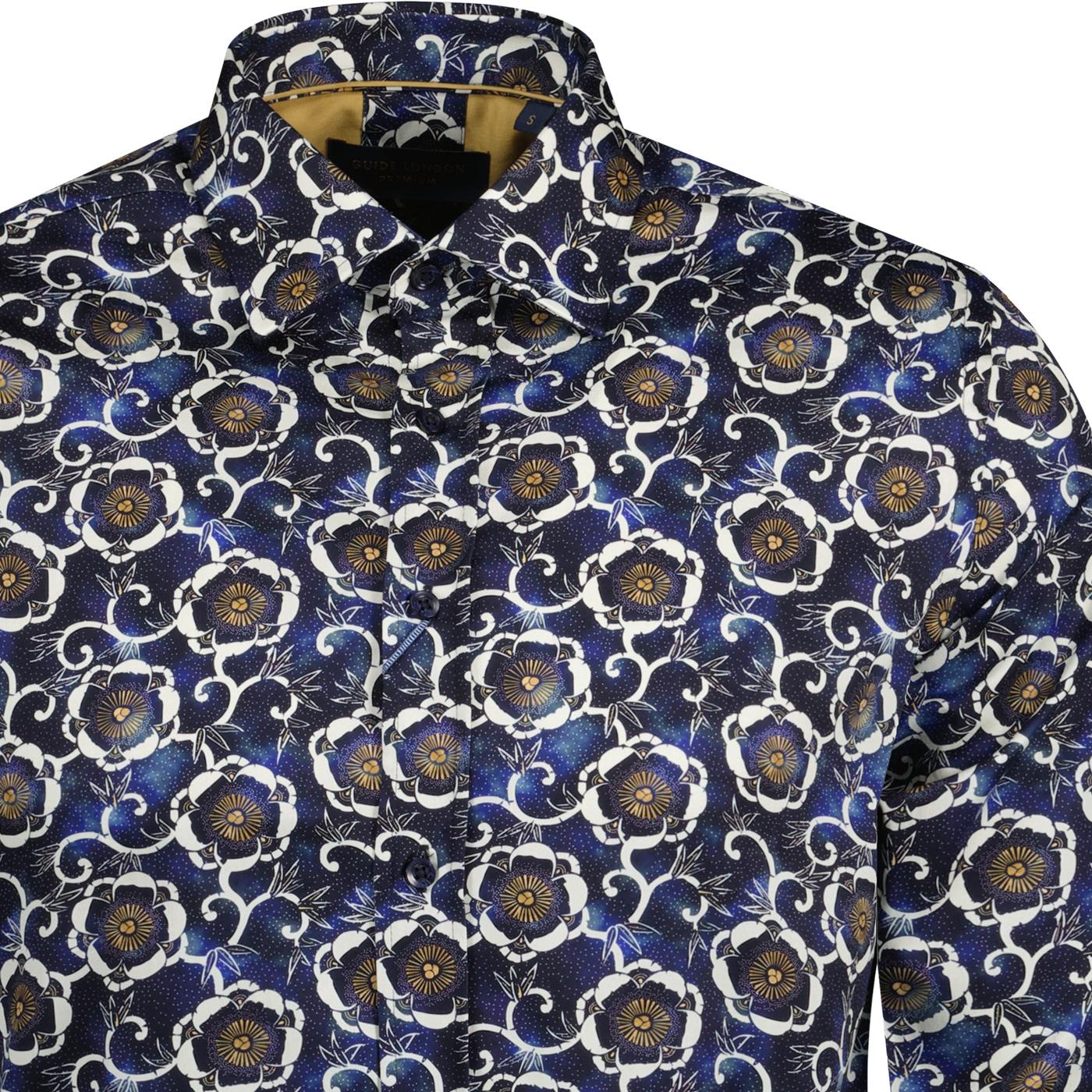 Guide London Retro '60s Flowers in Deep Shirt in Navy